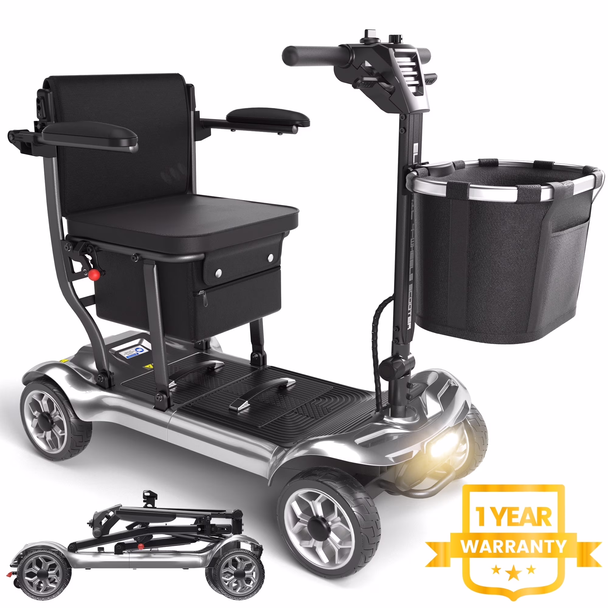 EAGLOG Light Weight 4 Wheels Mobility Scooter for Seniors, Electric Folding Wheelchair Device for Travel, Black - Image 3