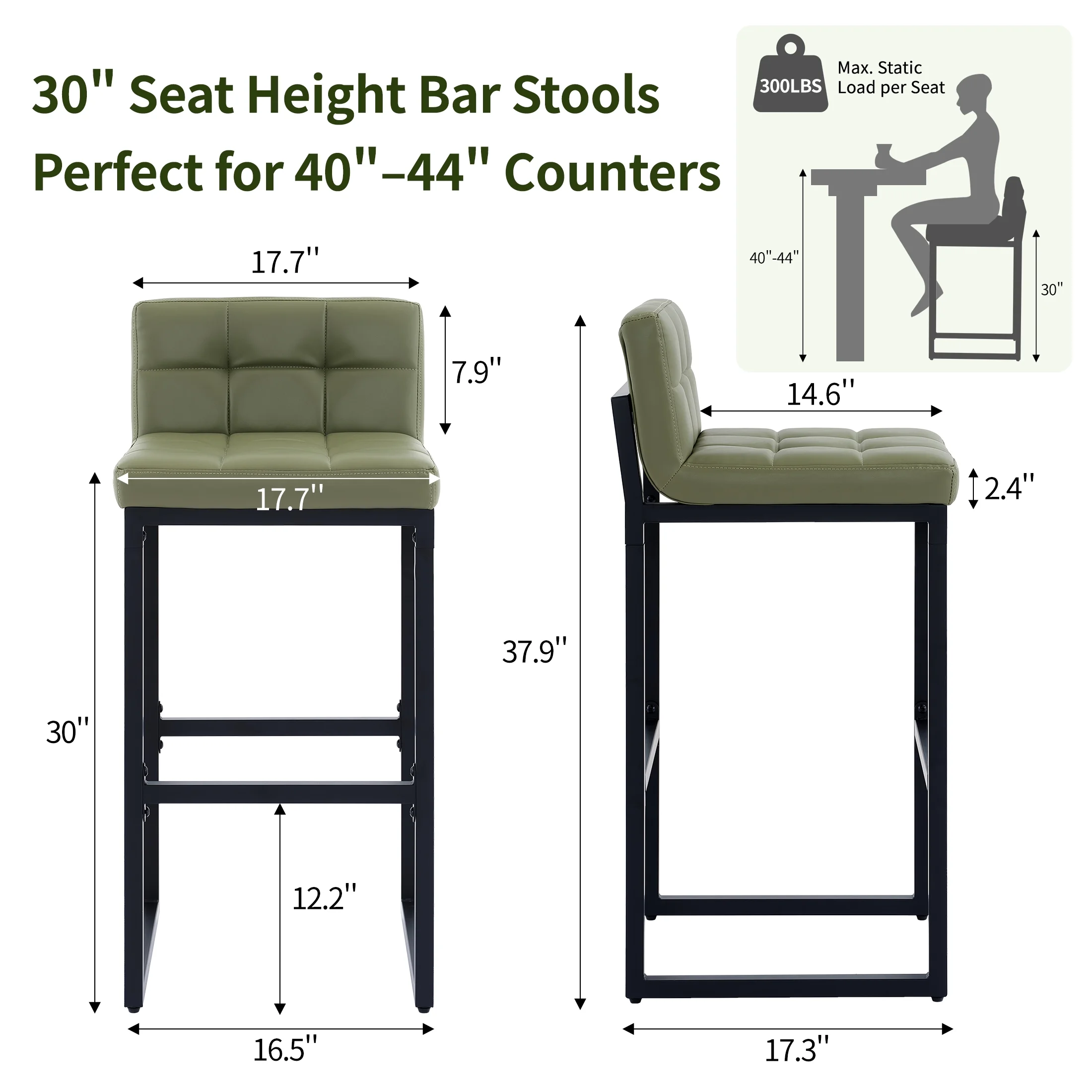 FIRAVOE Bar Stools Set of 3, Counter Height Bar Stools (Low Back)(Thickened Frame) 26" PU Leather Barstools Bar Chairs for Kitchen Island, Black - Image 32