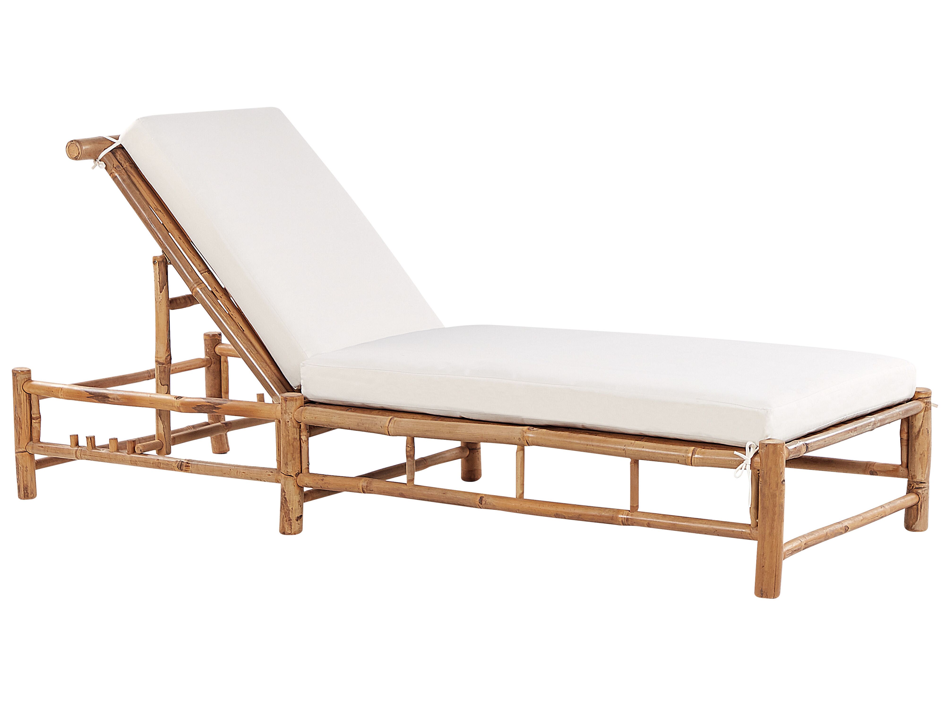 Sun Lounger with Cushion LIGURE Reclining Bamboo Brown