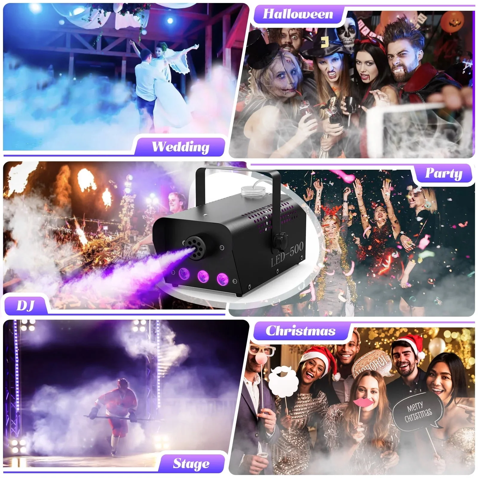 Halloween Fog Machine 500W RGB LED Smoke Machine Stage Lighting Effect with Remote Control for Halloween Wedding DJ Show Concert Bar Party - Image 2 Halloween Fog Machine 500W RGB LED Smoke Machine Stage Lighting Effect with Remote Control for Halloween Wedding DJ Show Concert Bar Party - Image 2