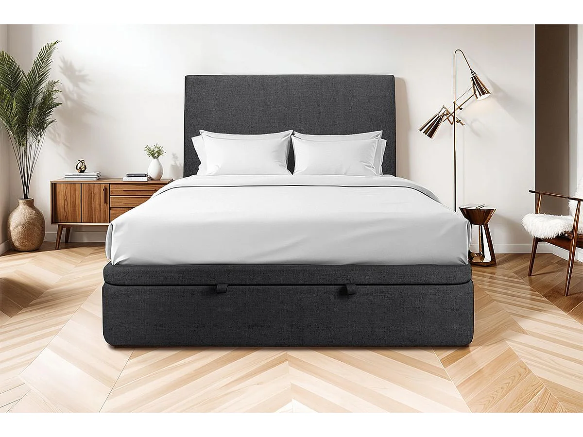 Sommier Coffre Tissu Noir 200x200 H39cm