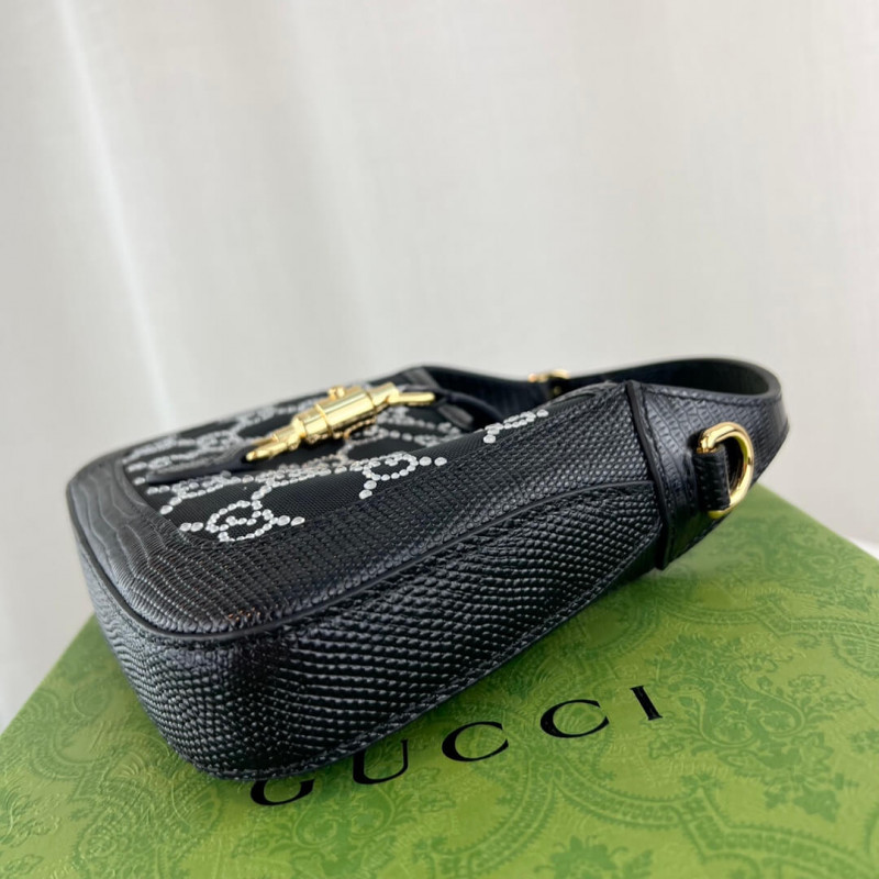 Replica Gucci Jackie 1961 Mini Crystal Gg Lizard Bag 677027 Black1:1High-quality replica