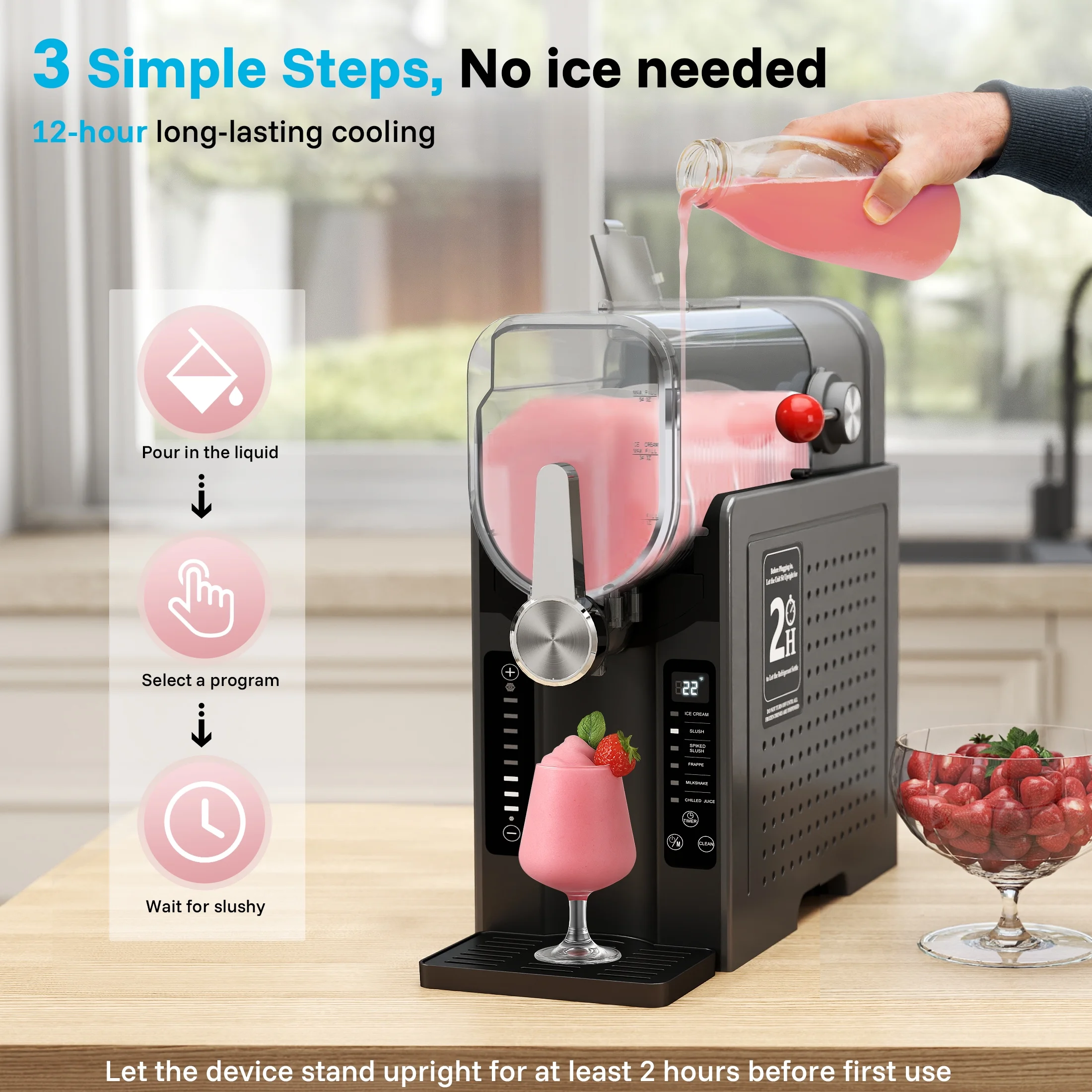 Flamemore Slushie Machine for Home with Self-Cleaning, No Ice Needed, 6 Preset Settings Frozen Drink Maker, 12h Delay Start, 200w