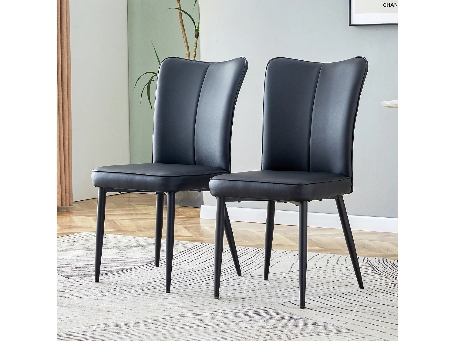 Lot de 2 chaises en PU noir avec dossier 48cm - Pieds en métal