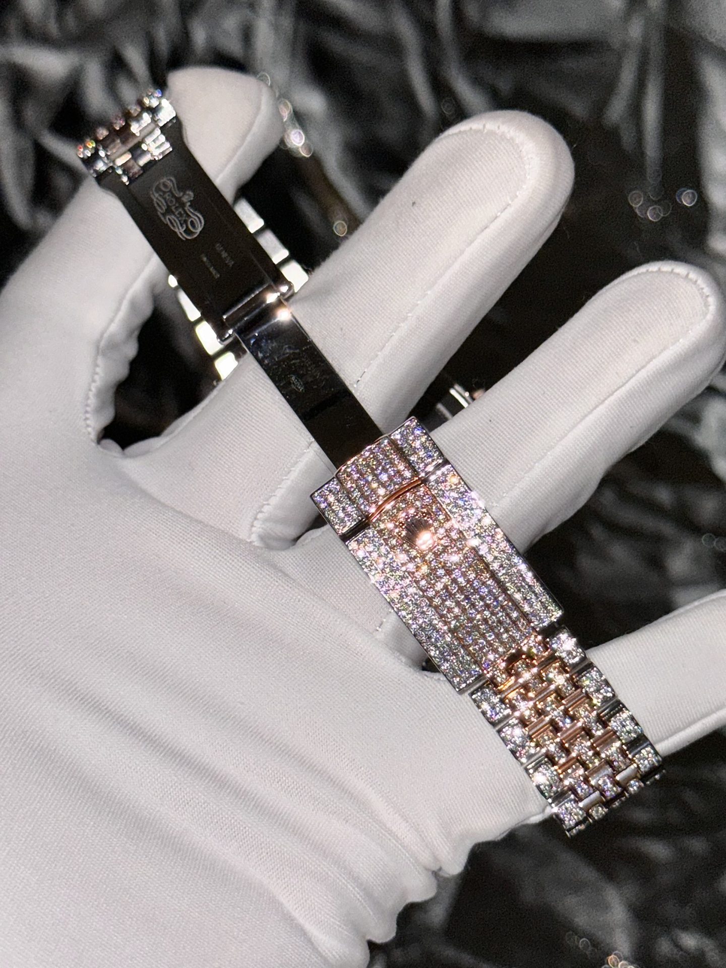 Rolex Replica Watch DateJust With Full Moissanite Diamond Pink Dial 41mm - Elite Watch Atelier