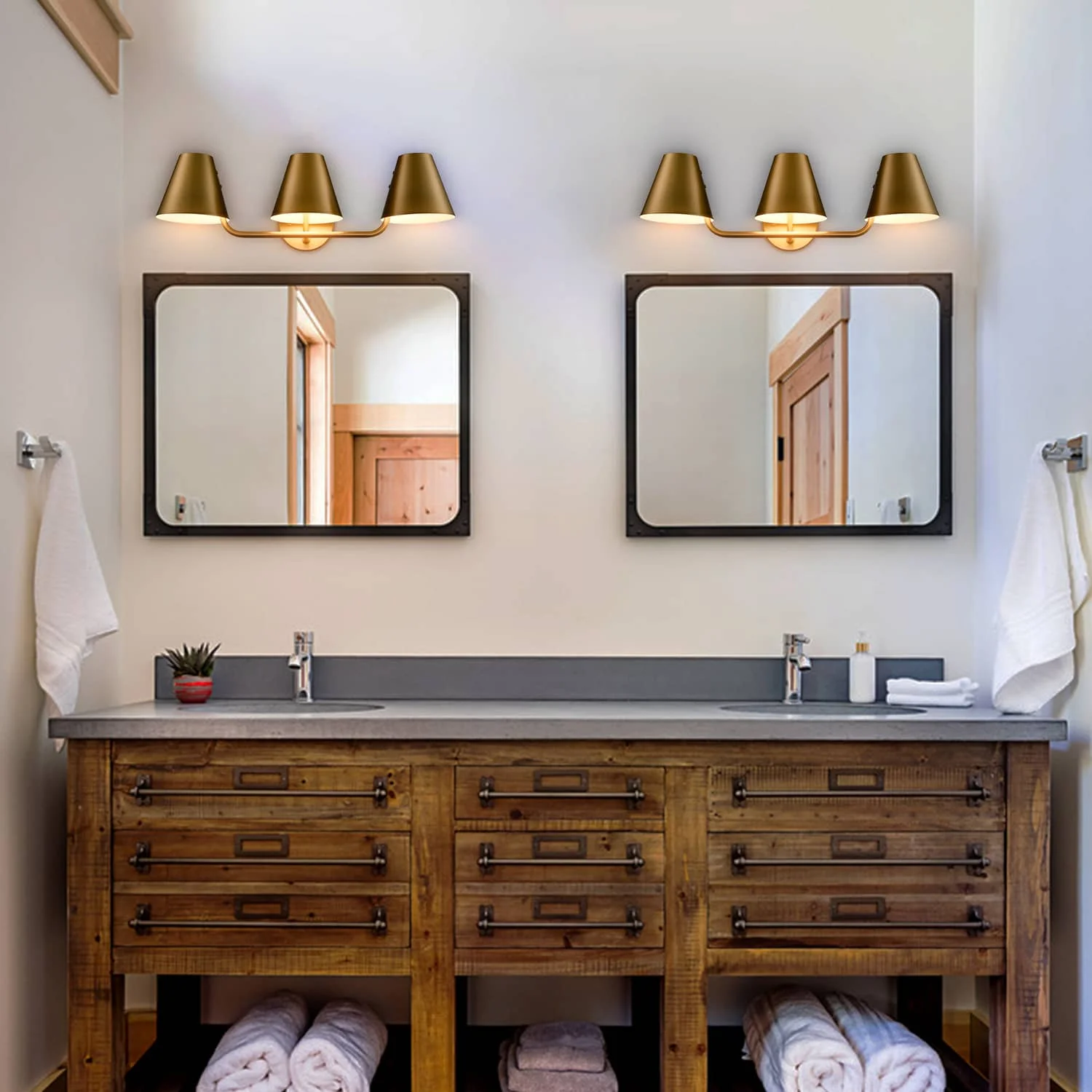 Claxy 3-Light Brass Bathroom Vanity Lights with Barrel Metal Shade