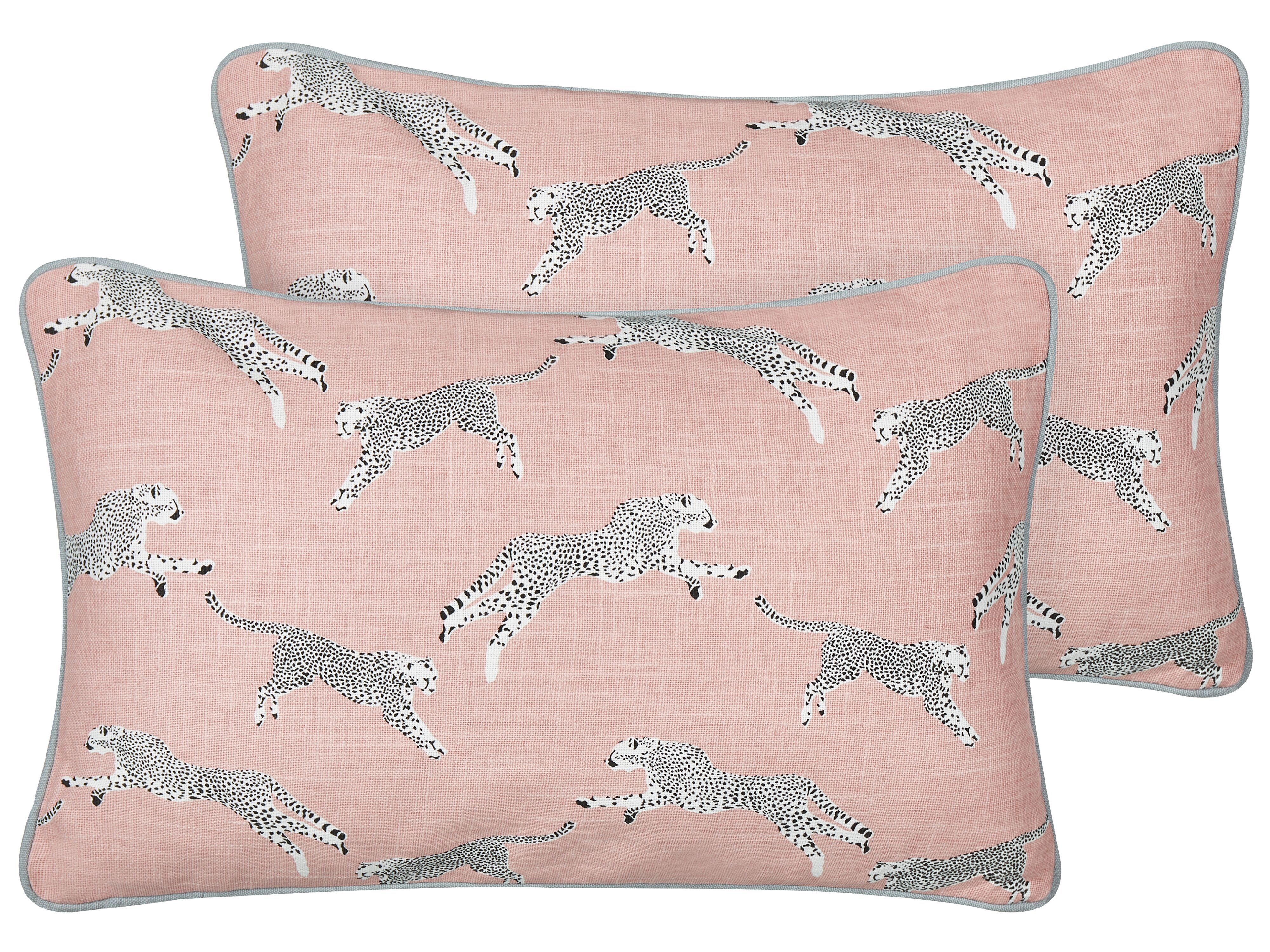 Set of 2 Decorative Cushions ARALES Cotton 30 x 50 cm Pastel Pink Animal Pattern