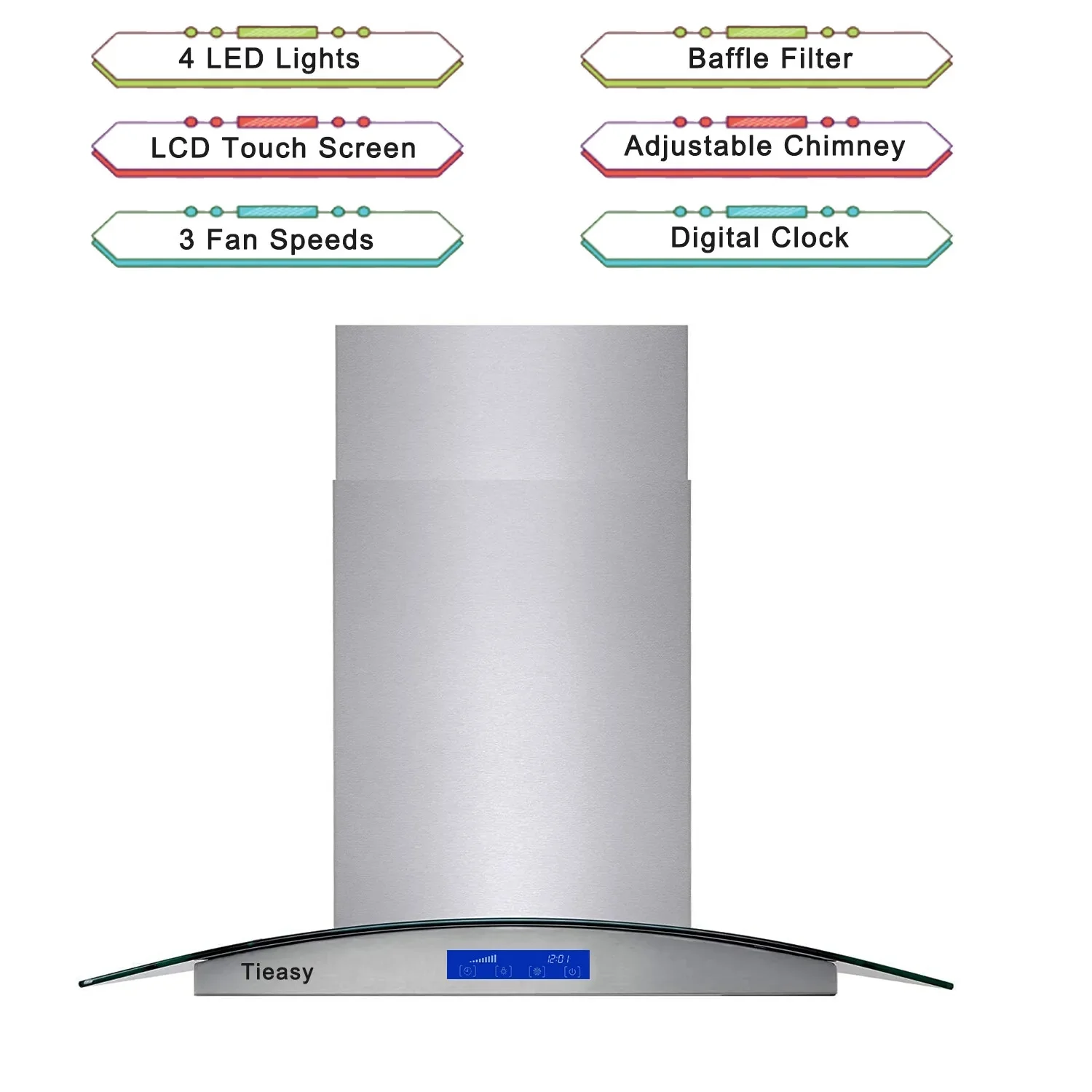 Joeaonz 36-Inch Island Mount Range Hood with 900 CFM, 4 LED Lights, Glass LCD Touch Control