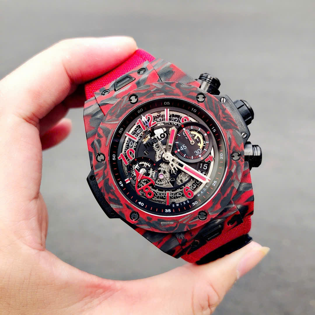 Hublot Big Bang Unico Red Carbon Replica Watches Best Quality Fabric Strap 45mm - Top club