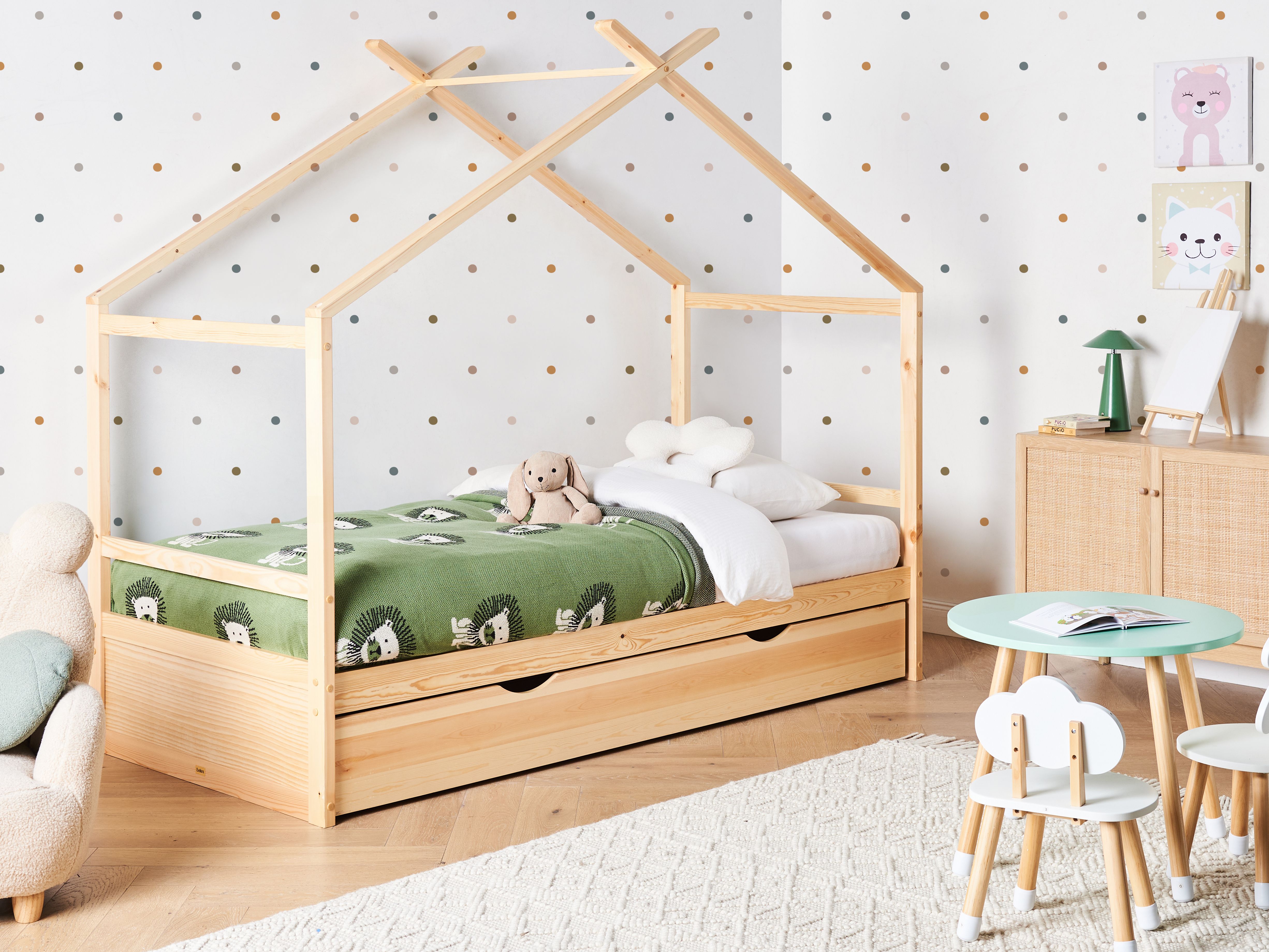Kids Bed House Pine Wood ORGEVAL 90 x 200 cm (EU Single) with Storage Light Brown