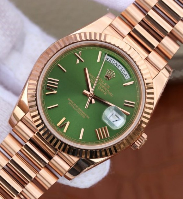 Replica Rolex Day-Date 40mm 228235 RG Noob Green Dial Roman Markers RG Bracelet A3255 - Elite Watch Atelier