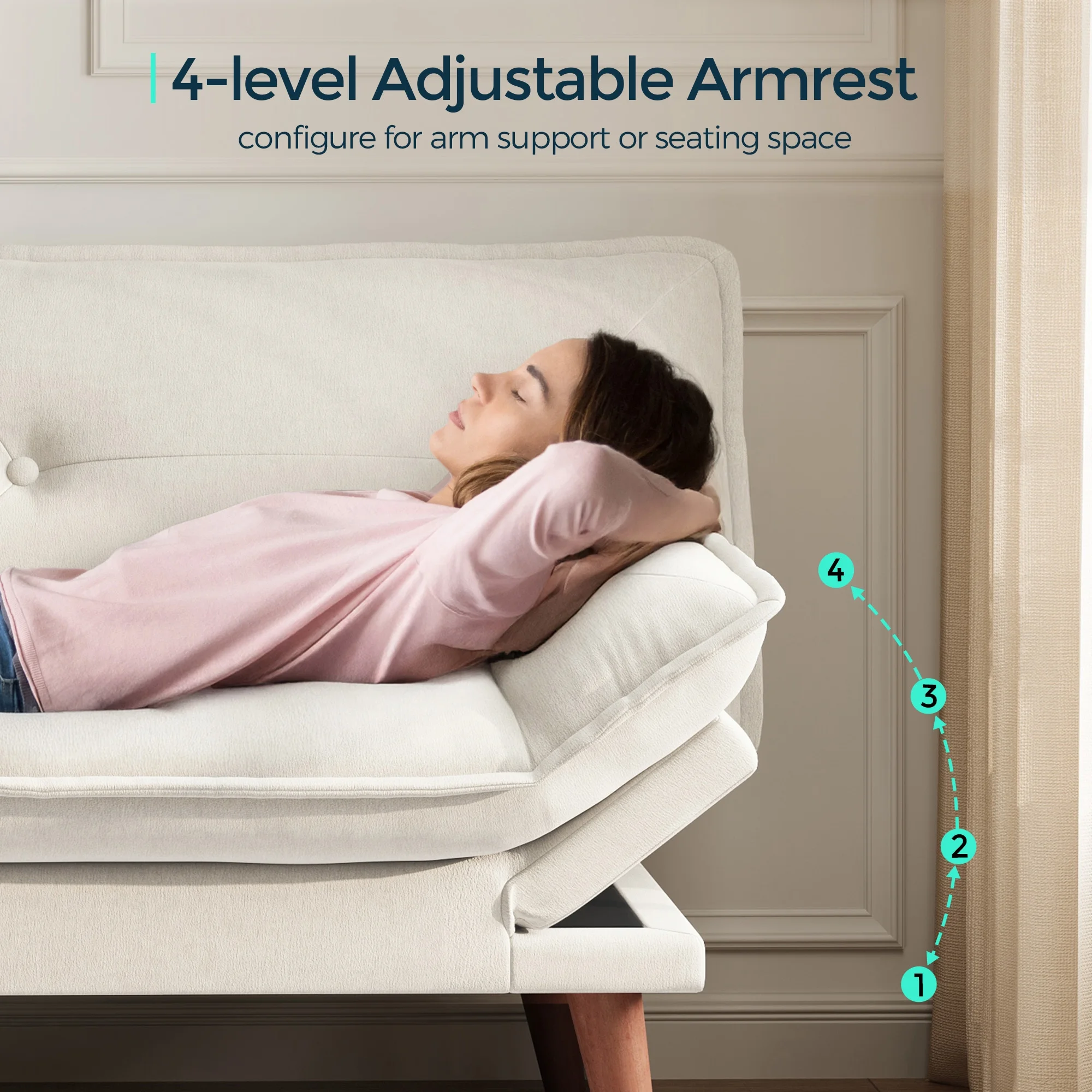 Linsy Home 70" W Chenille Convertible Futon Sofa Bed with Adjustable Armrests, Green - Image 17