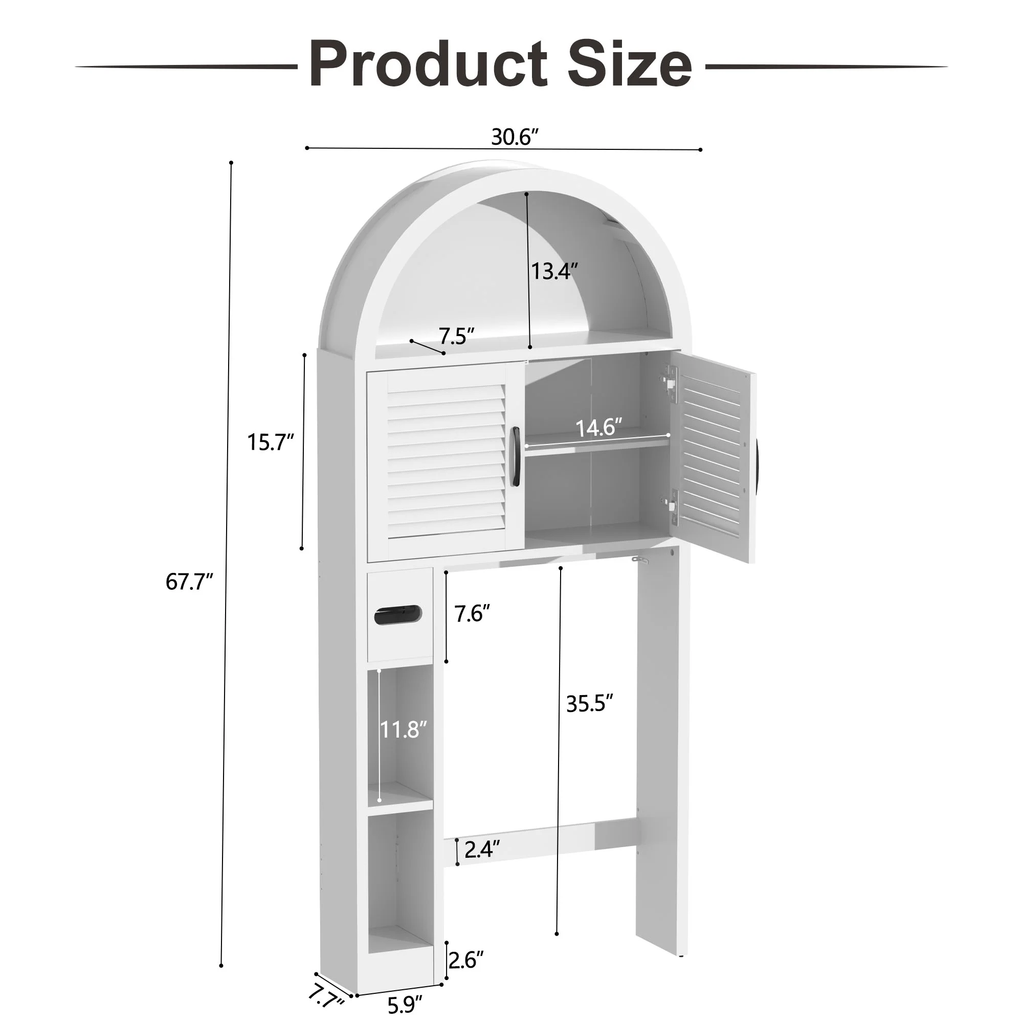 HARIPUL Over The Toilet Storage Cabinet w/ Unique Wood Grain & Arc Design, Freestanding Bathroom Shelf Organizer Space Saver w/ Doors & Anti-Tip Device, Wood Color - Image 63
