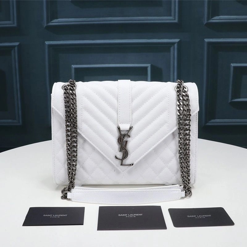 Saint Laurent Medium Envelope Chain Bag In Mixed Grained Matelasse Leather White Silver - Zealreplica ru | Zealreplicaru.com1:1High-quality replica