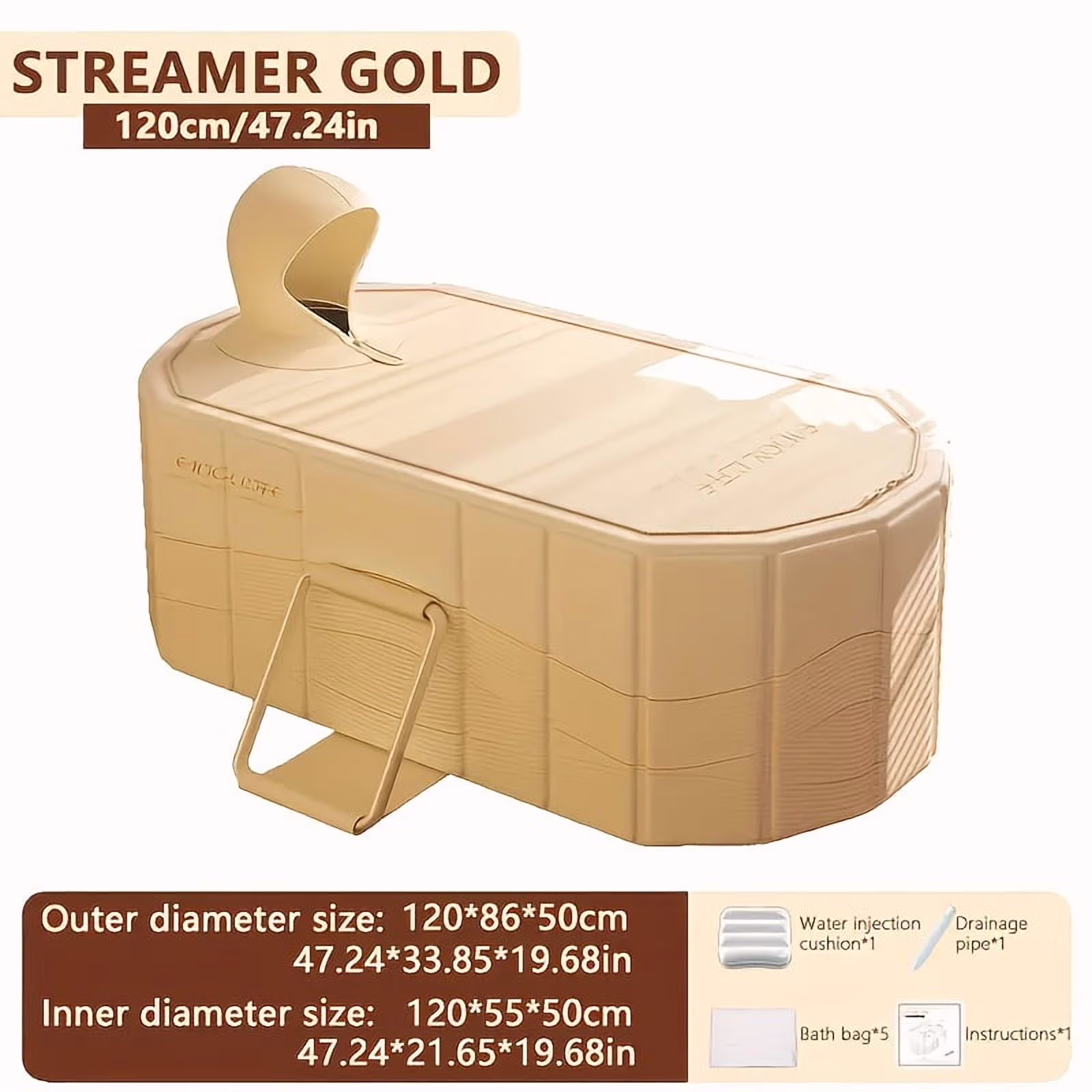 Portable Hot Tub & Ice Bath - Foldable, No Installation, Dual Drainage - Relaxation, Cold Water Therapy, Perfect Gift for Christmas & Halloween - Beige