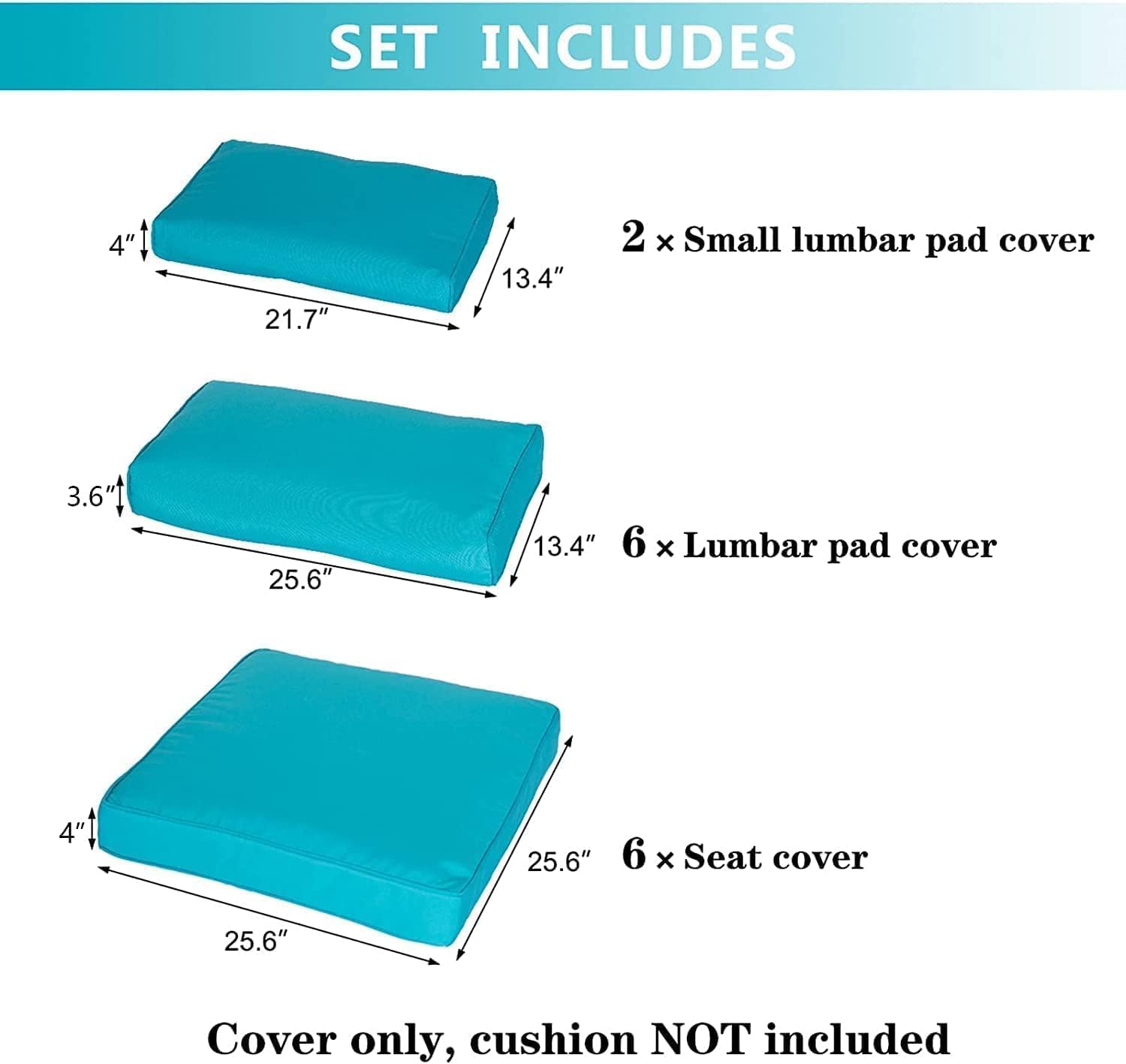14 Piece Patio Cushion Covers Replacement - Outdoor Couch Cushion Slipcovers with Zipper for Sectional Sofa Furniture Set, Washable Outdoor Covers Only (Turquoise)