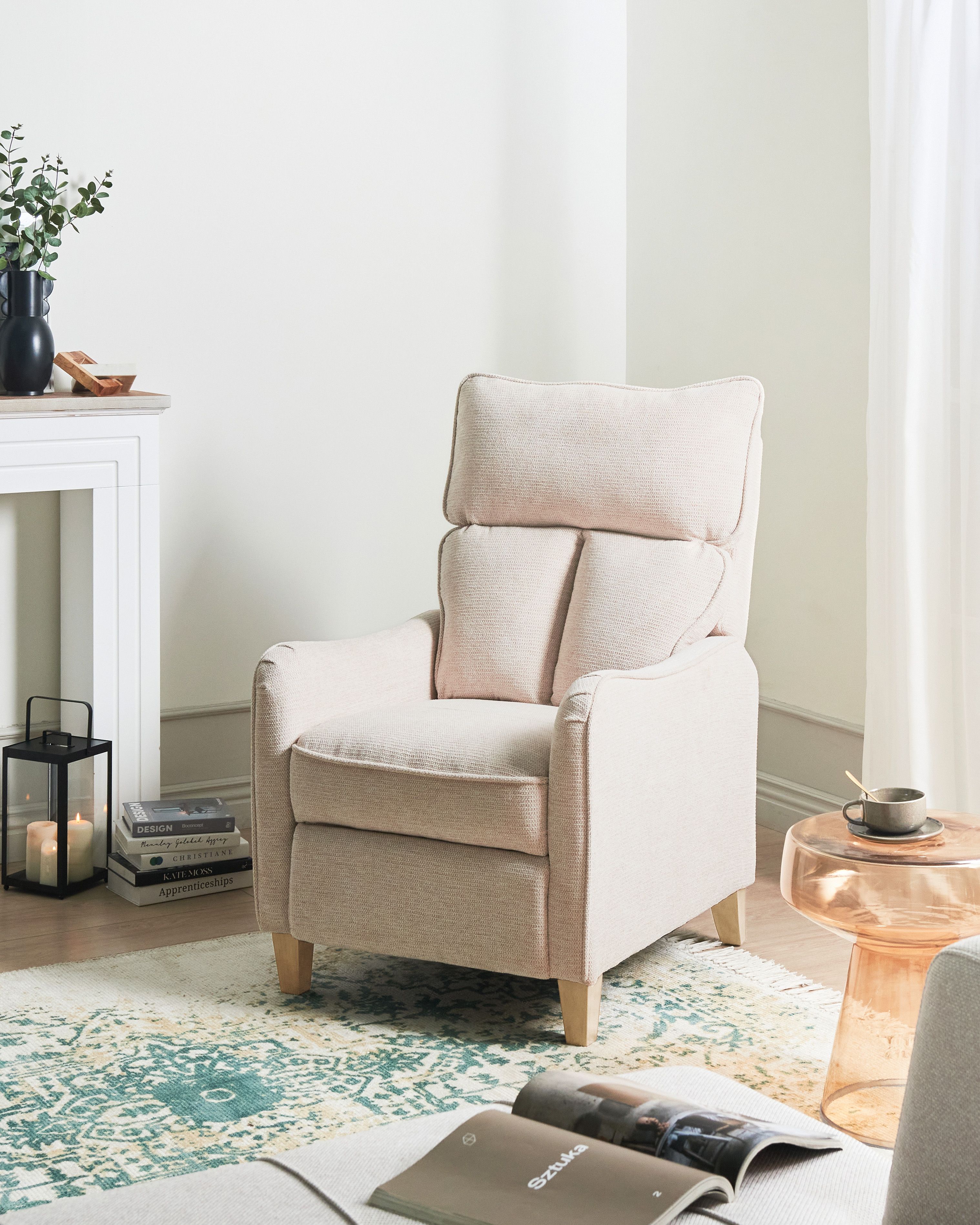 Recliner Chair ROYSTON with Footrest Fabric Beige
