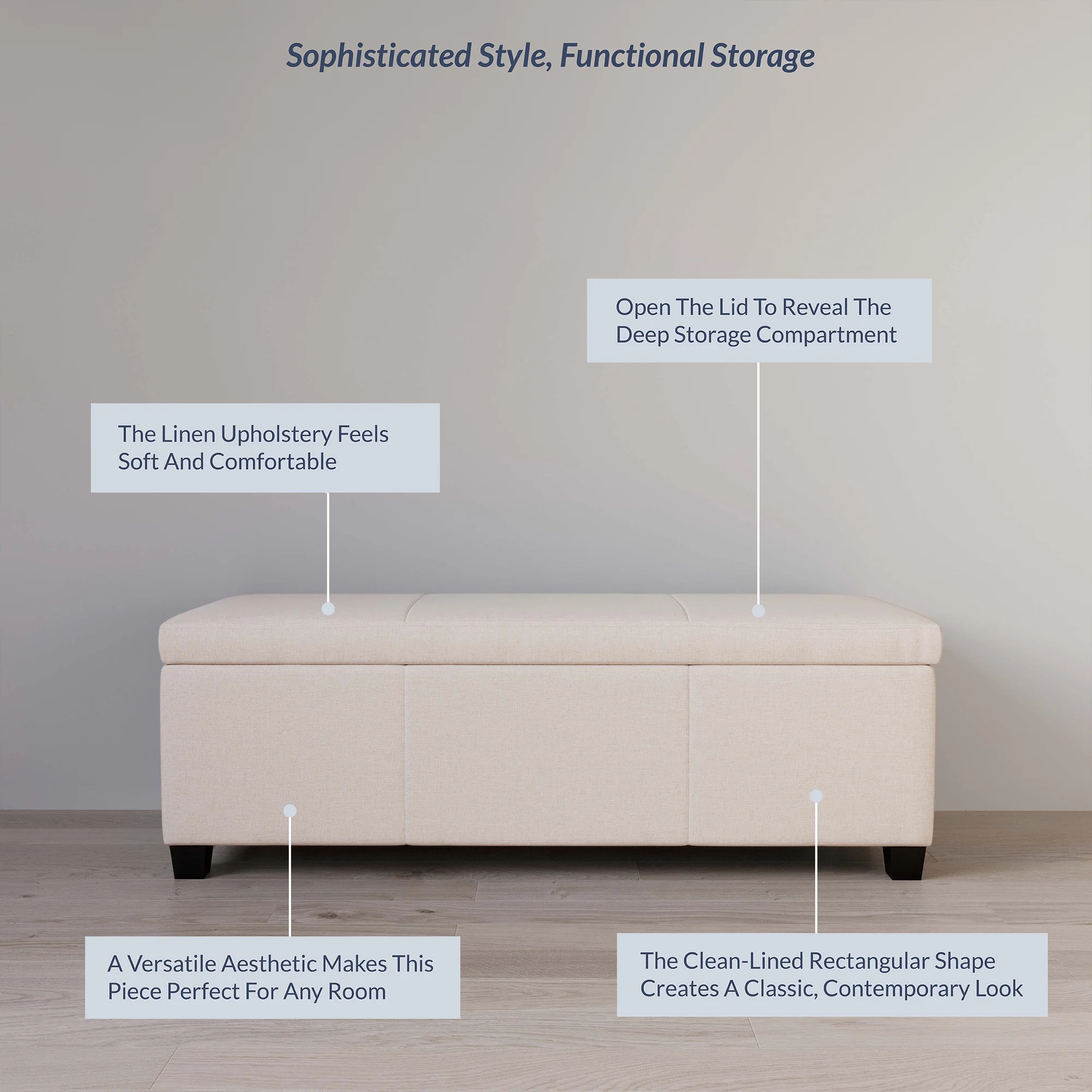 BELLEZE Storage Ottoman Bench Footstool - Amherst (Beige) - Image 6