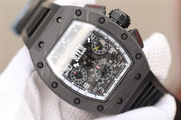 Replica Richard Mille RM011 NTPT Carbon Case Chronograph KVF Skeleton Dial White Inner Bezel Black Rubber Strap A7750 - Top club