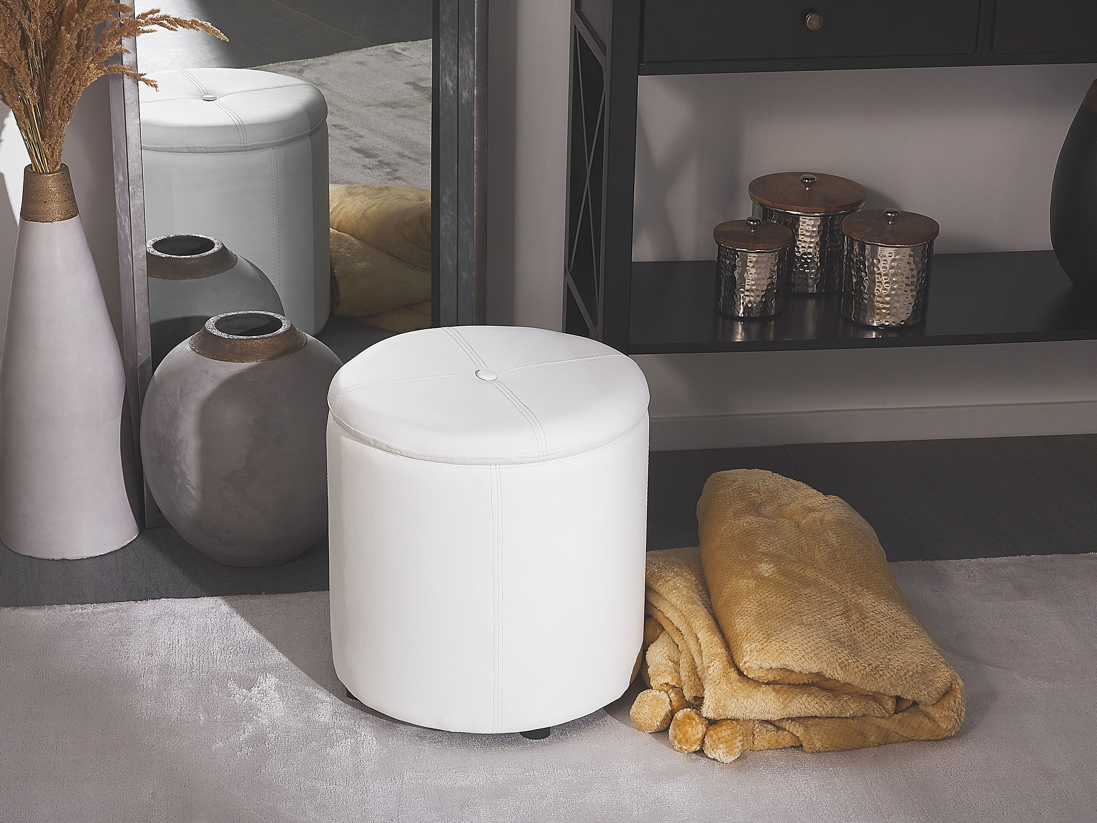 Storage Pouffe MARYLAND Faux Leather White