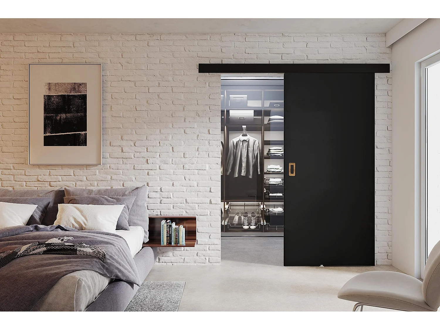 Portes coulissantes avec cache-rail WERDI 100 noir
