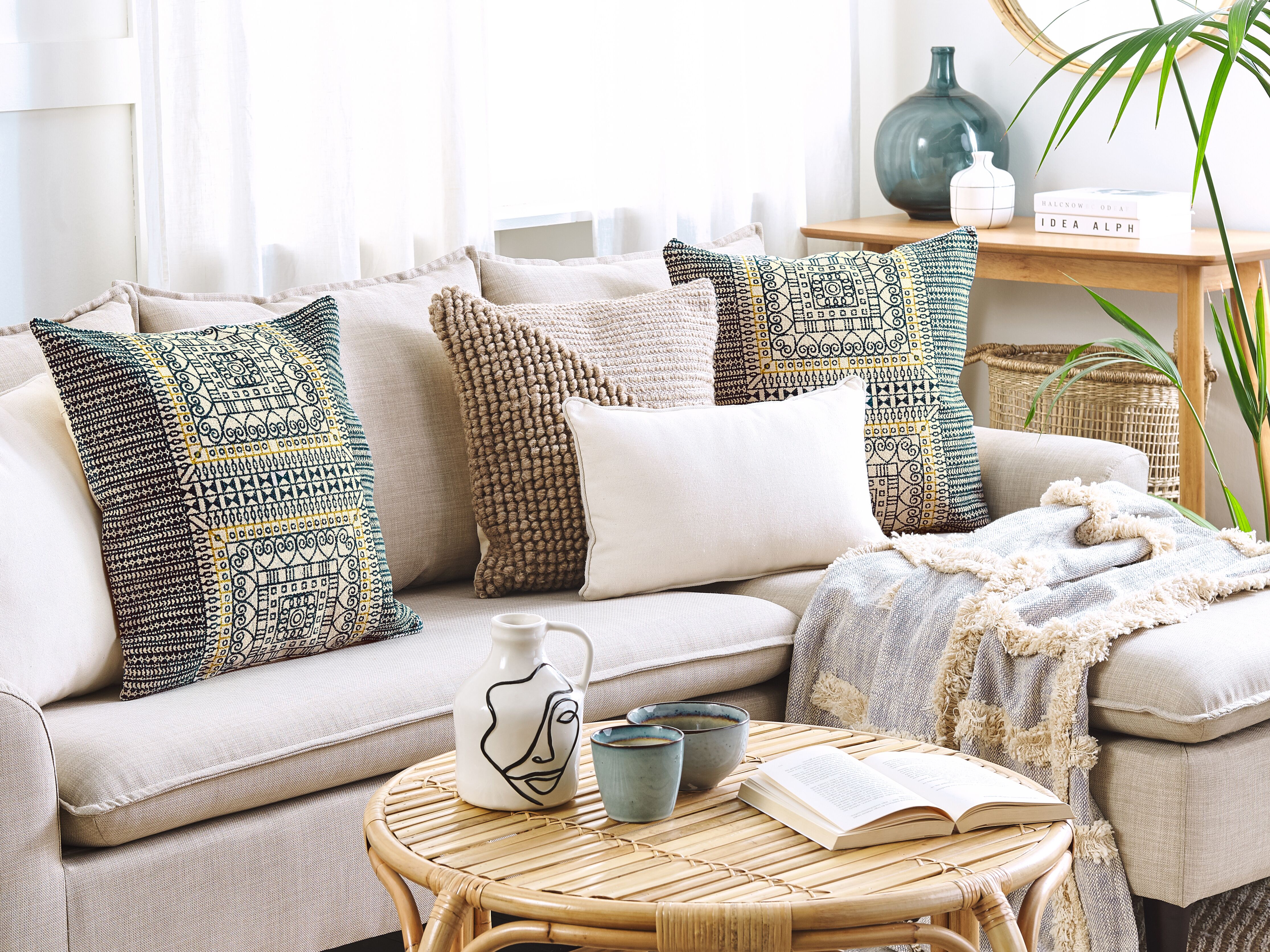 Set of 2 Decorative Cushions SIDI Cotton 50 x 50 cm Blue Geometric Pattern