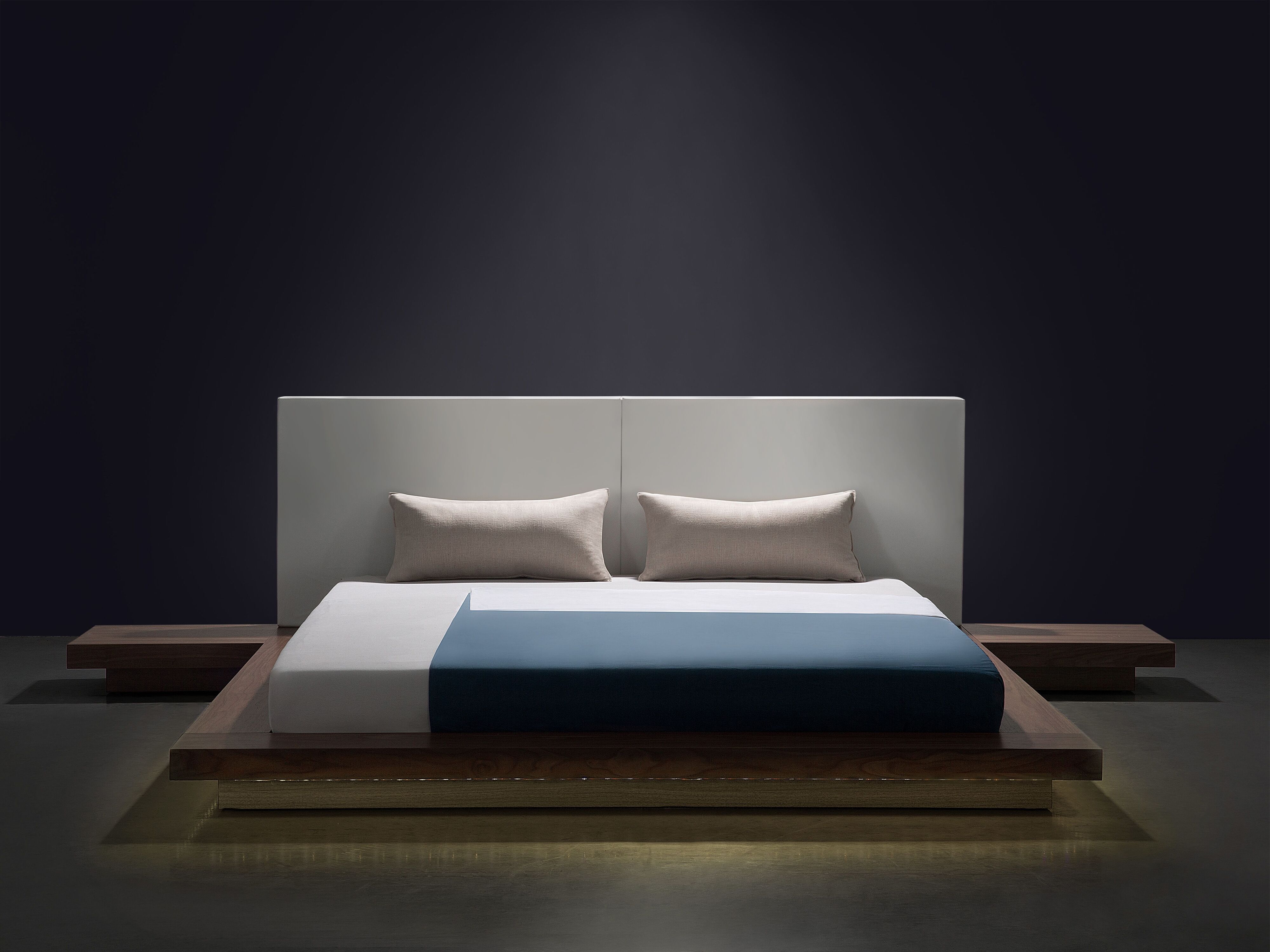 Bed with LED ZEN 160 x 200 cm (EU King Size) Brown Ash Wood