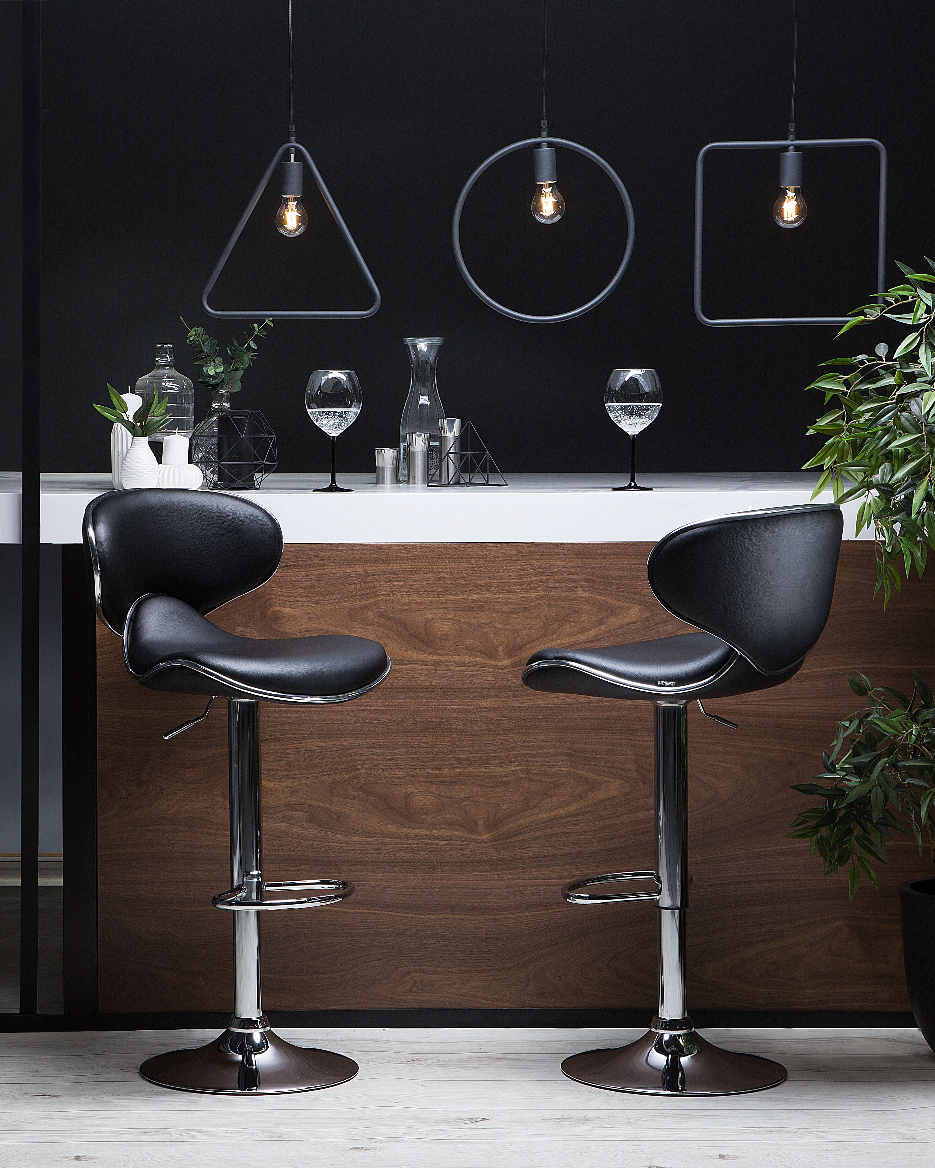 Set of 2 Bar Chairs CONWAY Faux Leather Swivel Black