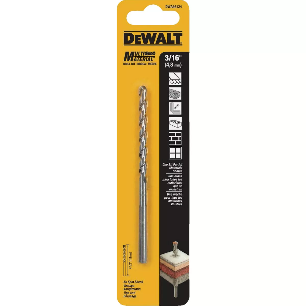 DEWALT 3/16 In. X 4.5 In. Multi-Material Drill Bit