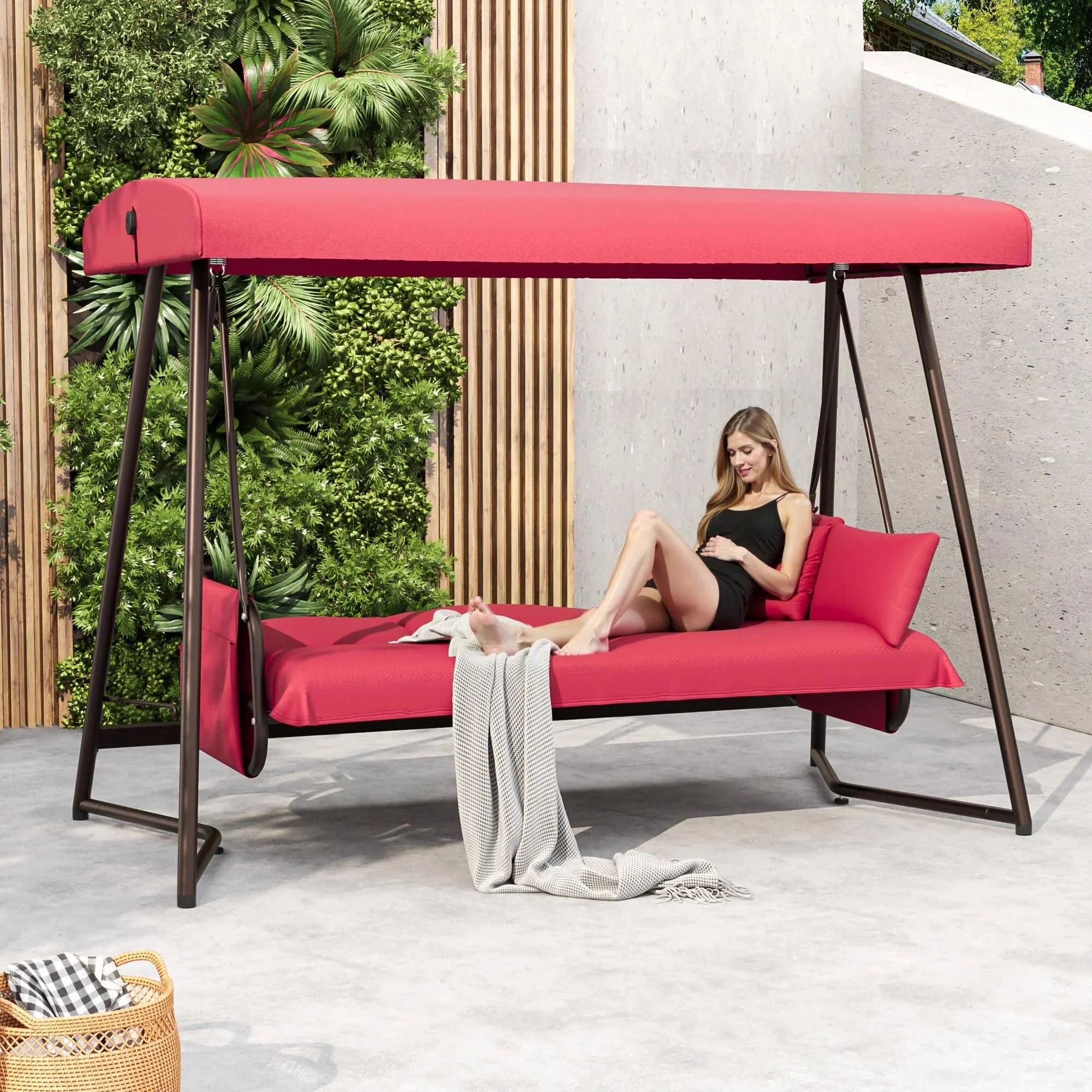 TQKVIPI 4 Person Outdoor Porch Swing Bed With Adjustable Backrest Canopy - 800 lbs Capacity - Image 13 TQKVIPI 4 Person Outdoor Porch Swing Bed With Adjustable Backrest Canopy - 800 lbs Capacity - Image 13