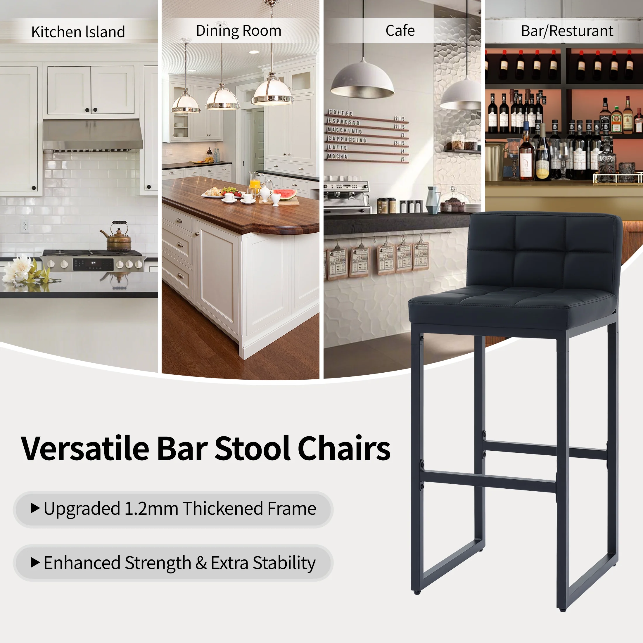 FIRAVOE Bar Stools Set of 3, Counter Height Bar Stools (Low Back)(Thickened Frame) 26" PU Leather Barstools Bar Chairs for Kitchen Island, Black - Image 16