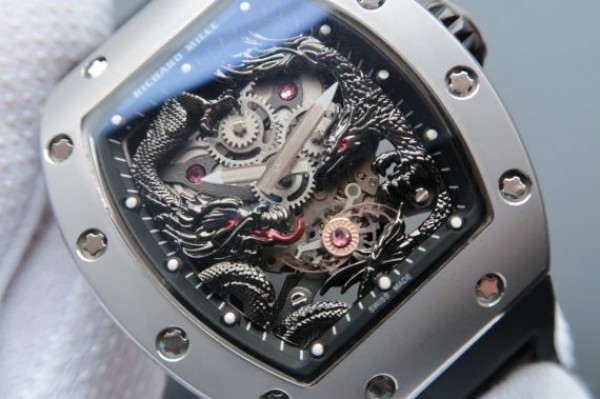 Replica Richard Mille RM057 Dragon Phoenix SS Case Black Dragon Dial Black Rubber Strap - Elite Watch Atelier