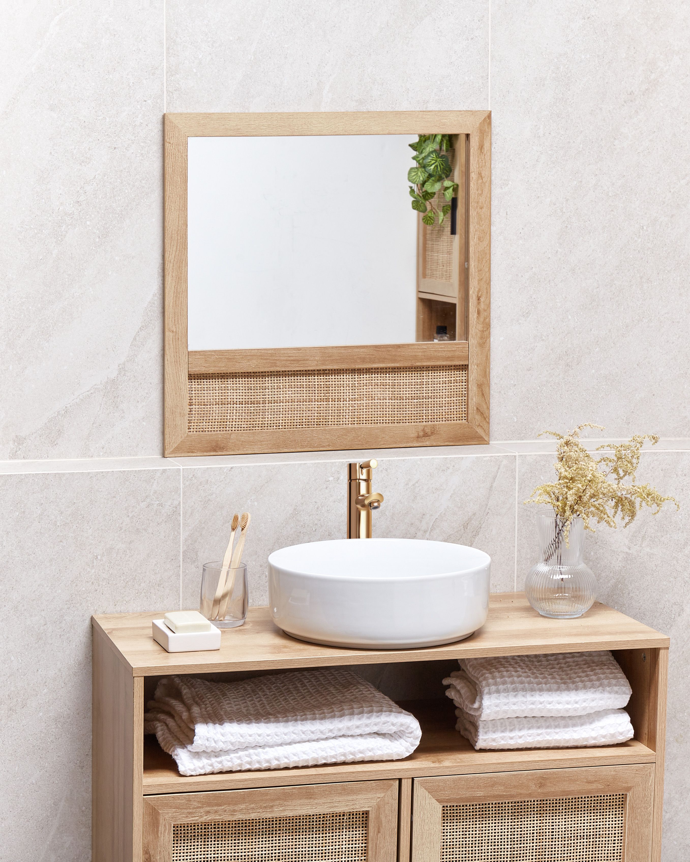 Wall Mirror ROSELL 60 cm 60 cm Light Brown