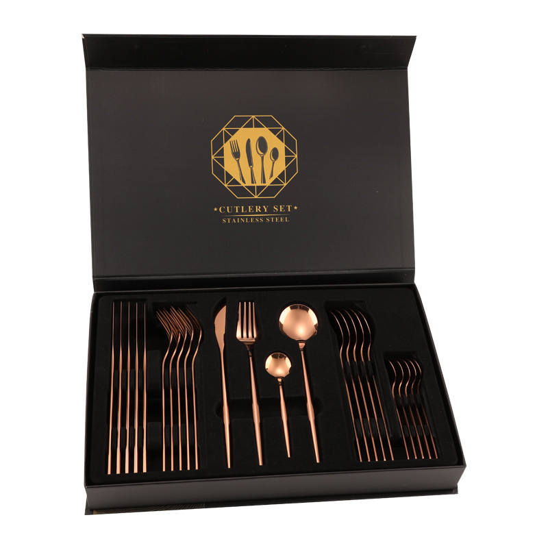 Factory Price Portable Cutlery Set 24 Pieces Stainless Steel Flatware Luxury Cutlery Spoon Fork and Knife Set With Fancy Box