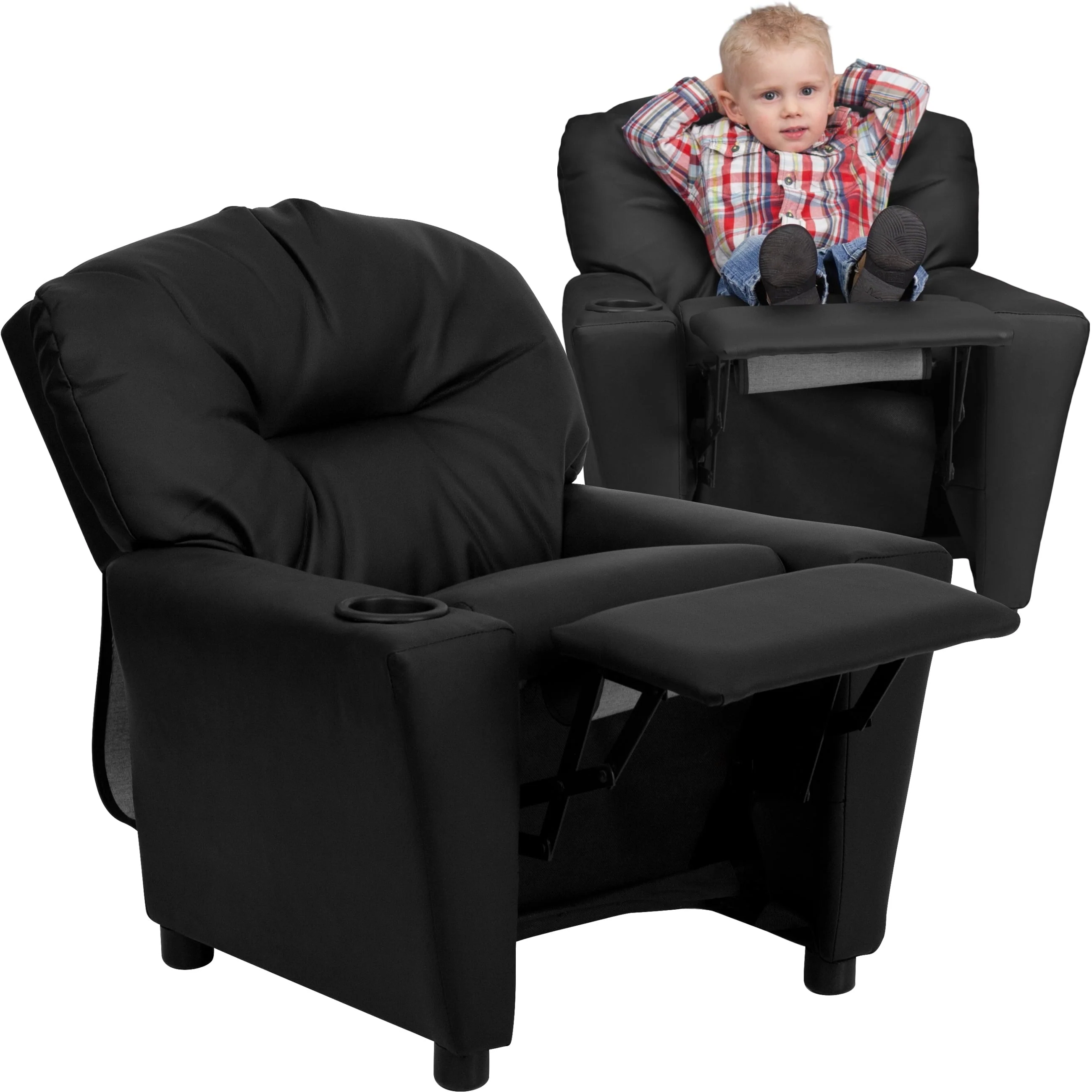 Lancaster Home Contemporary Kids Recliner with Cup Holder Brown Microfiber - Image 3