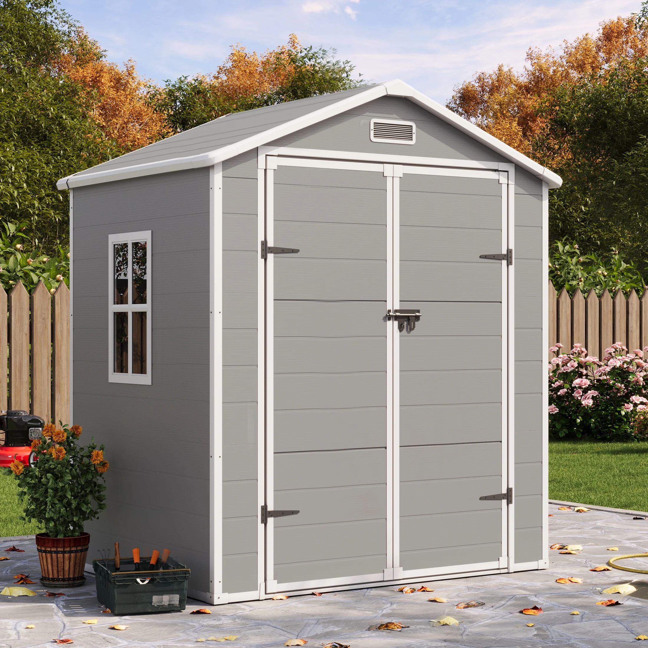 UDPATIO Outdoor Storage Shed 5x3 FT, Resin Garden Shed for Backyard, Patio, Lawn, Grey & White - Image 25