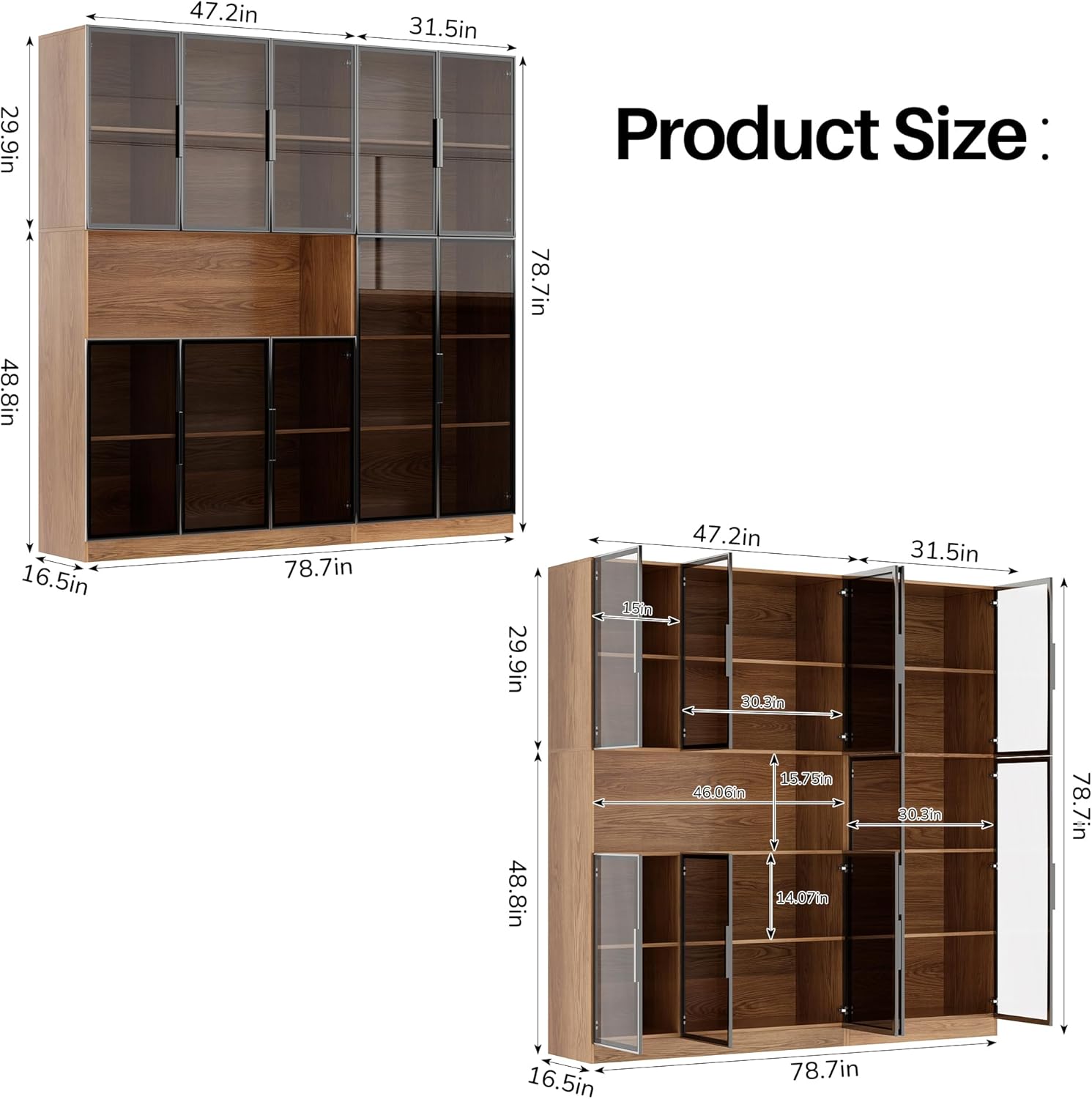 5 Tier Glass Display Cabinet with Adjustable LED Lights, 78.7