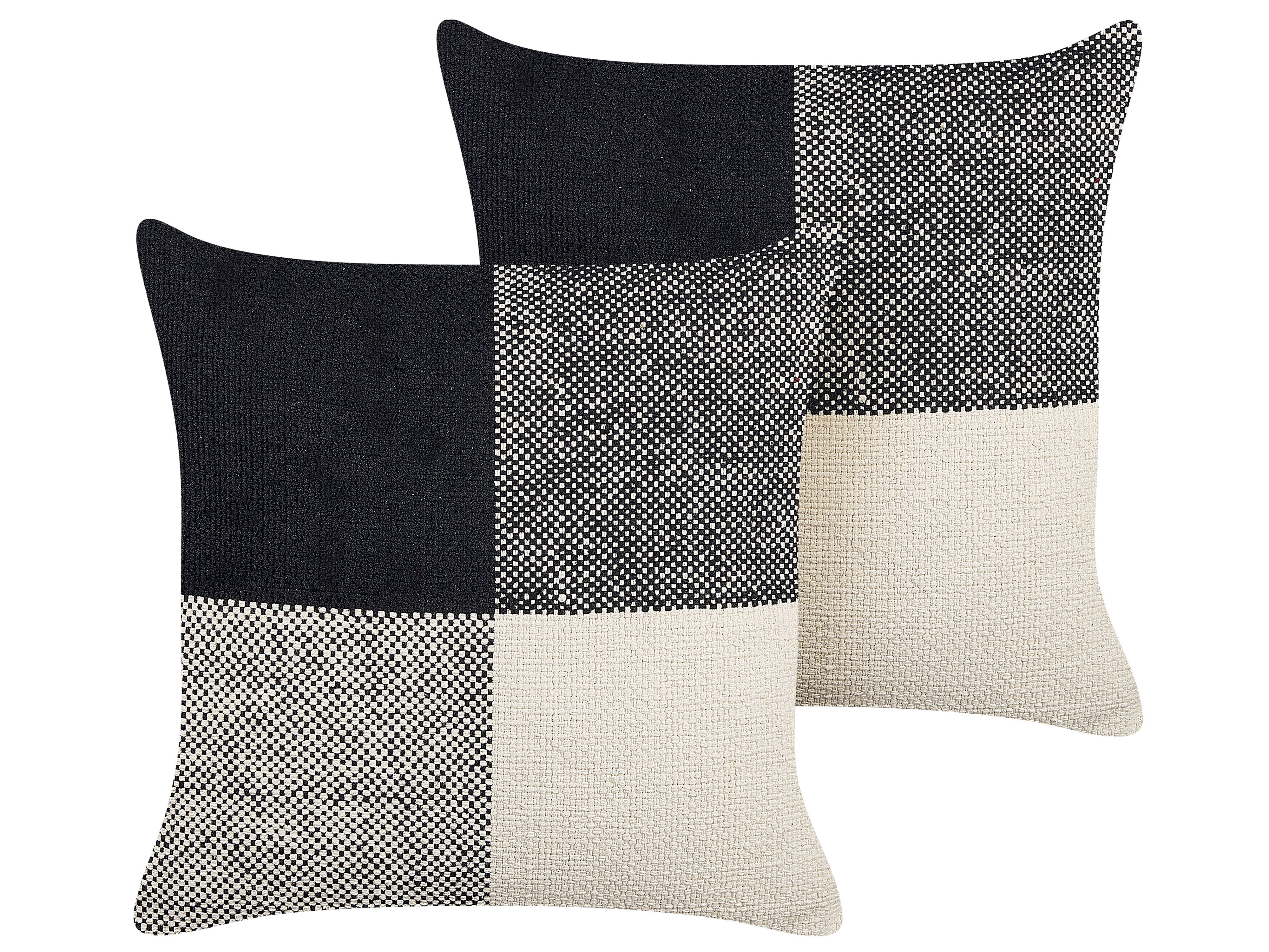 Set of 2 Decorative Cushions LAELIA Cotton 45 x 45 cm Black Patchwork