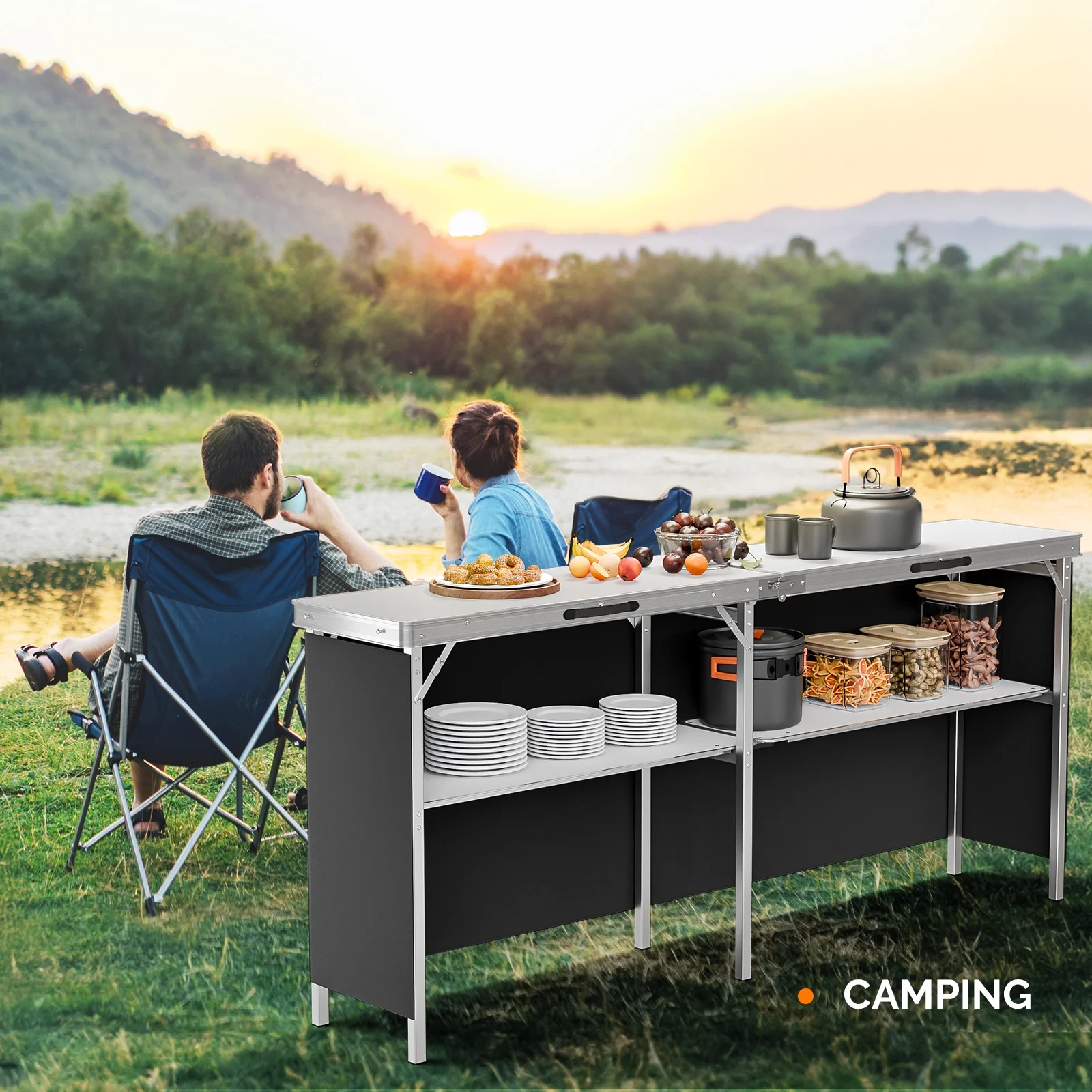 Ktaxon 78" Foldable Bar Table, Mobile Bar with 3-Tier Shelves & Carry Bag - Perfect for Events, Parties, Camping, Picnics, Tradeshows, and Both Outdoor/Indoor Use (Comes with Black Skirt, Black) - Image 22