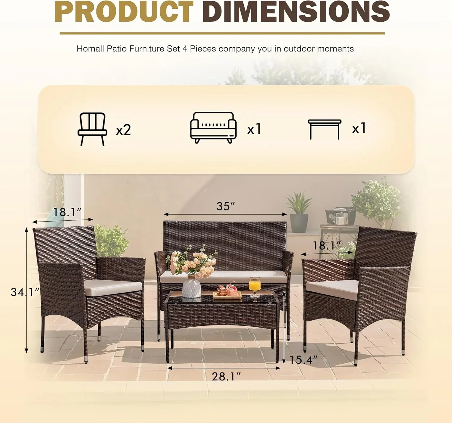 4-Piece Patio Rattan Wicker Furniture Set - T-LCRF834M18 - Image 24 4-Piece Patio Rattan Wicker Furniture Set - T-LCRF834M18 - Image 24