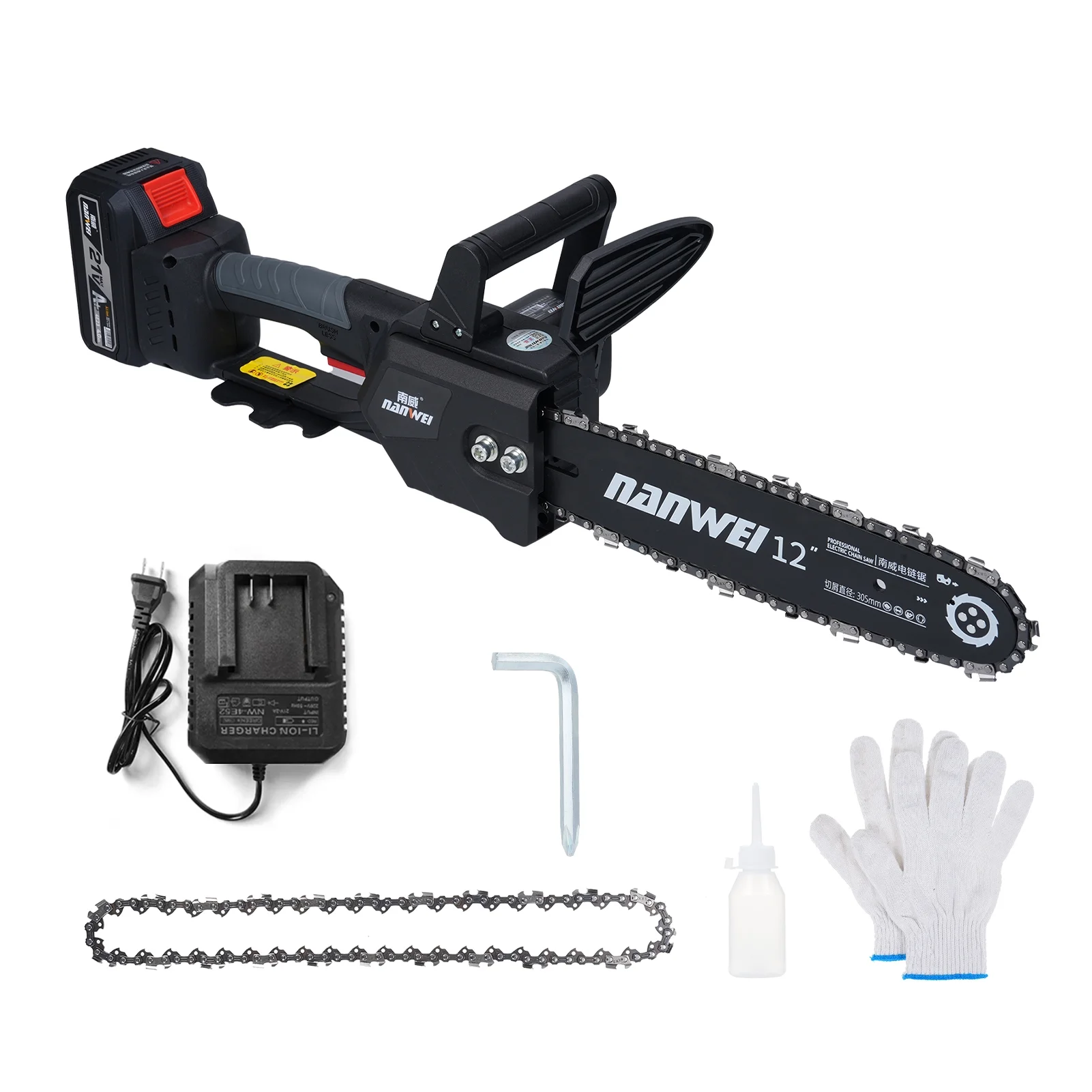 12inch 12inch Cordless Chainsaw Electric Chainsaw 21V 4000mah Battery Safety Lock Battery Operated Saw With Brushless Motor For Cutting Trees Garden Pruning