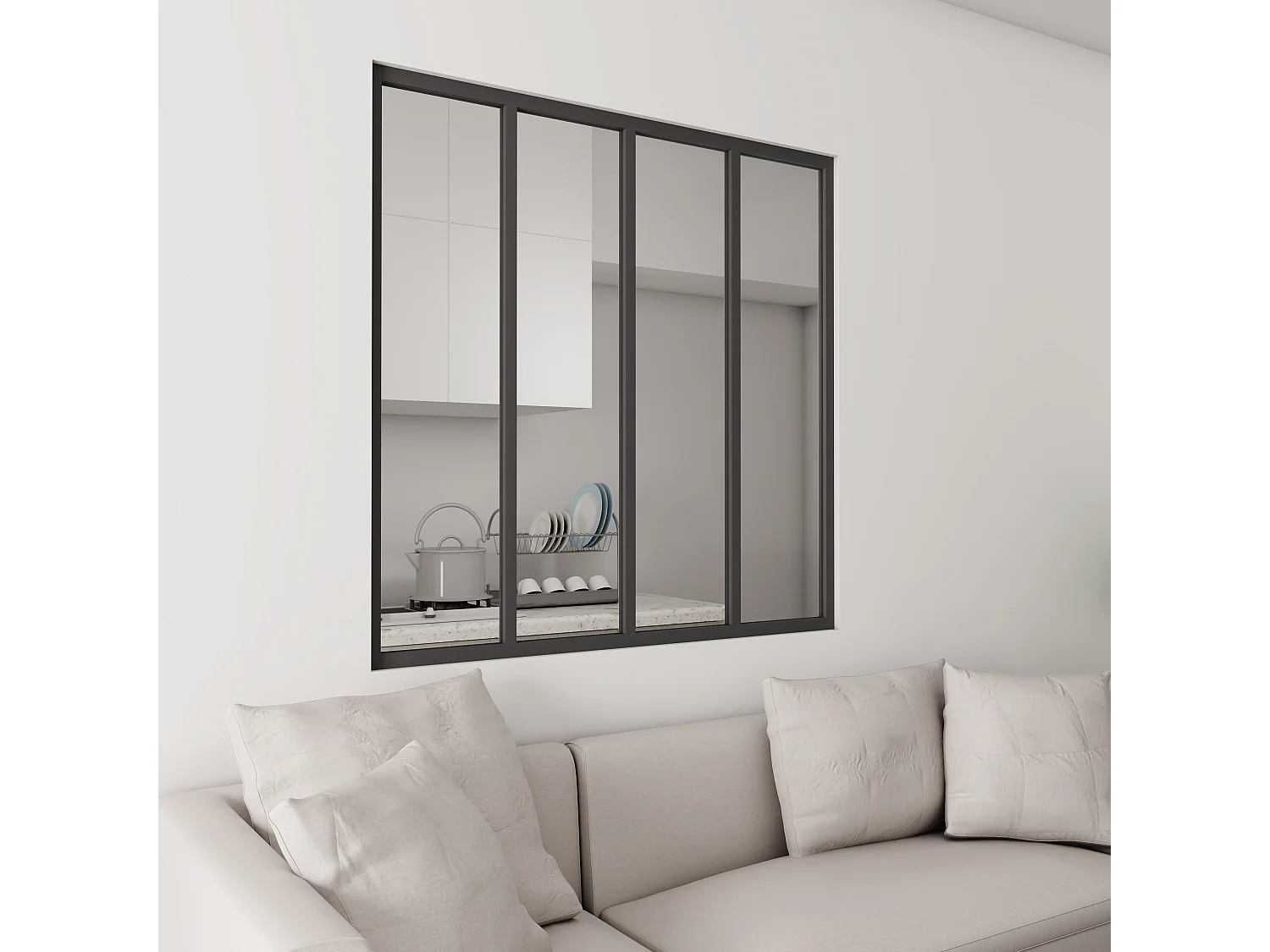 Verrière atelier “Clarté Maximale” - 4 Panneaux en verre trempé 4mm et structure aluminium noir, 123x108 cm