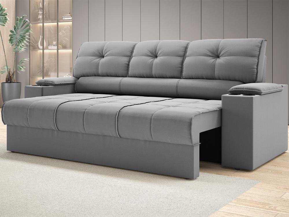 Sofá com Porta Copos Retrátil e Reclinável Tom 2,05m Velosuede - Netsofas - Cinza