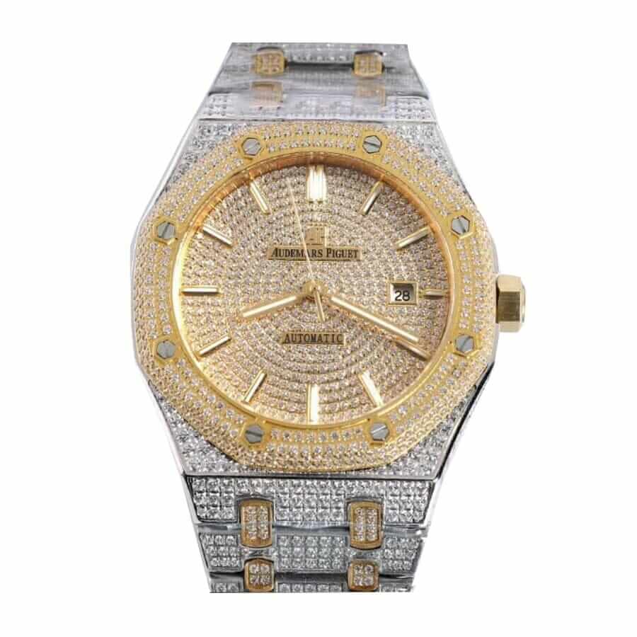 Audemars Piguet Royal Oak Iced Out Yellow Gold Replica - Elite Watch Atelier
