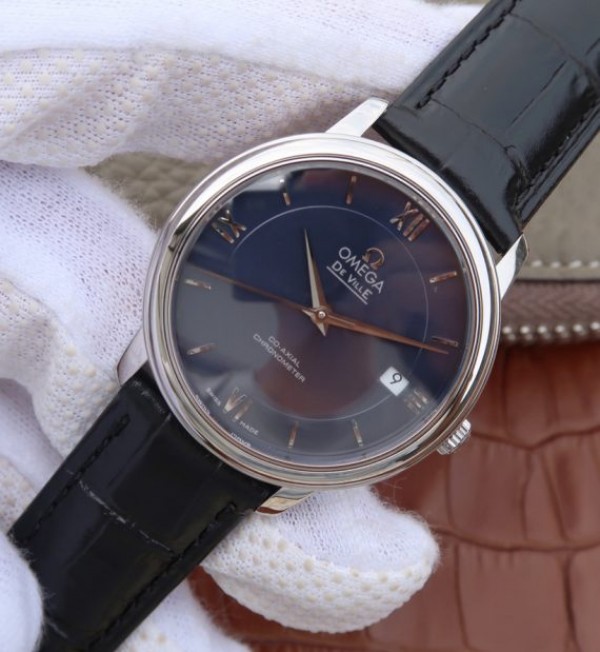 Replica Omega MKF De Ville 37mm SS Blue Dial Black Leather Strap A2829 - Elite Watch Atelier