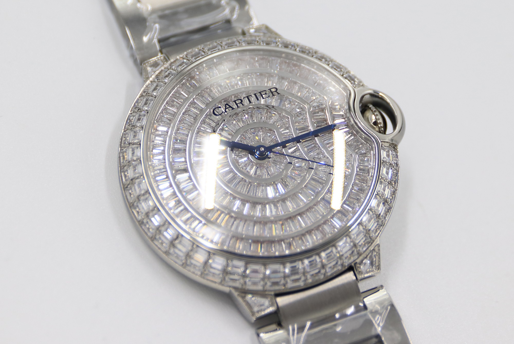 Cartier Blue Balloon Square Diamonds Full Sky Watch-White-Steel Strap-42mm(1:1 replica) - Top club
