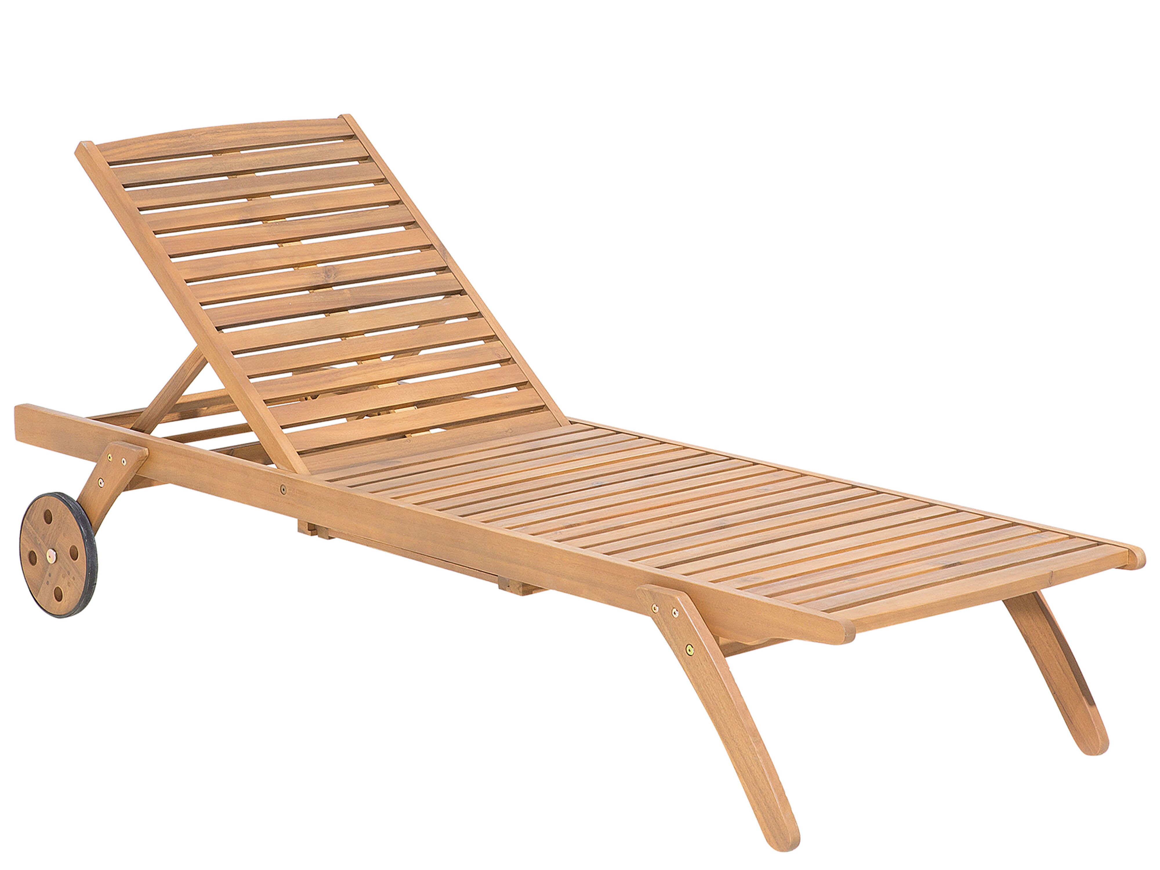 Sun Lounger CESANA Reclining Acacia Wood Light Brown