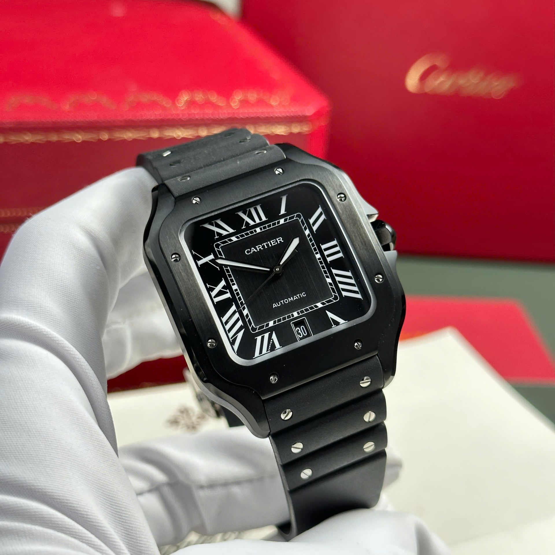 Cartier Santos Black Replica 11 Watch Rubber Strap BV Factory 39.8mm - Top club