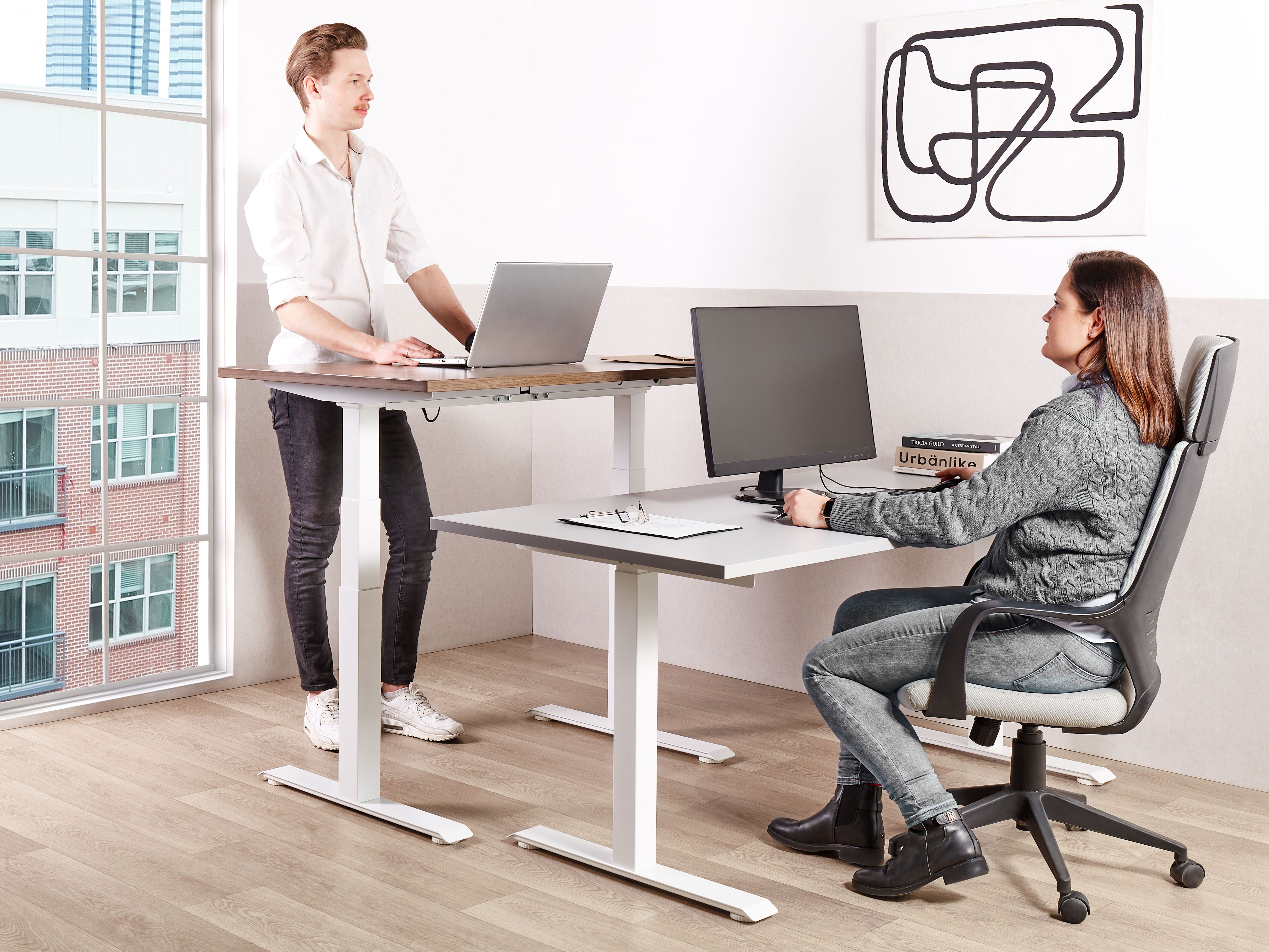 Electric Adjustable Standing Desk DESTINES Grey/ White 180 cm 80 cm