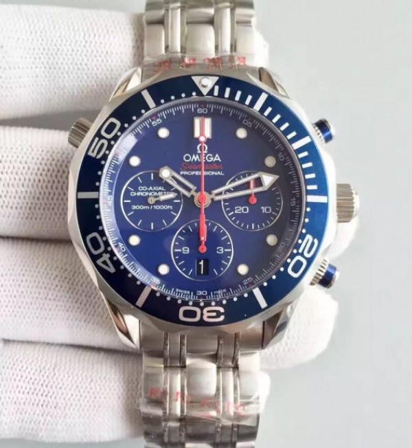 Replica Omega Seamaster 300m Diver Blue Dial Blue Bezel SS Bracelet A7753 - Top club